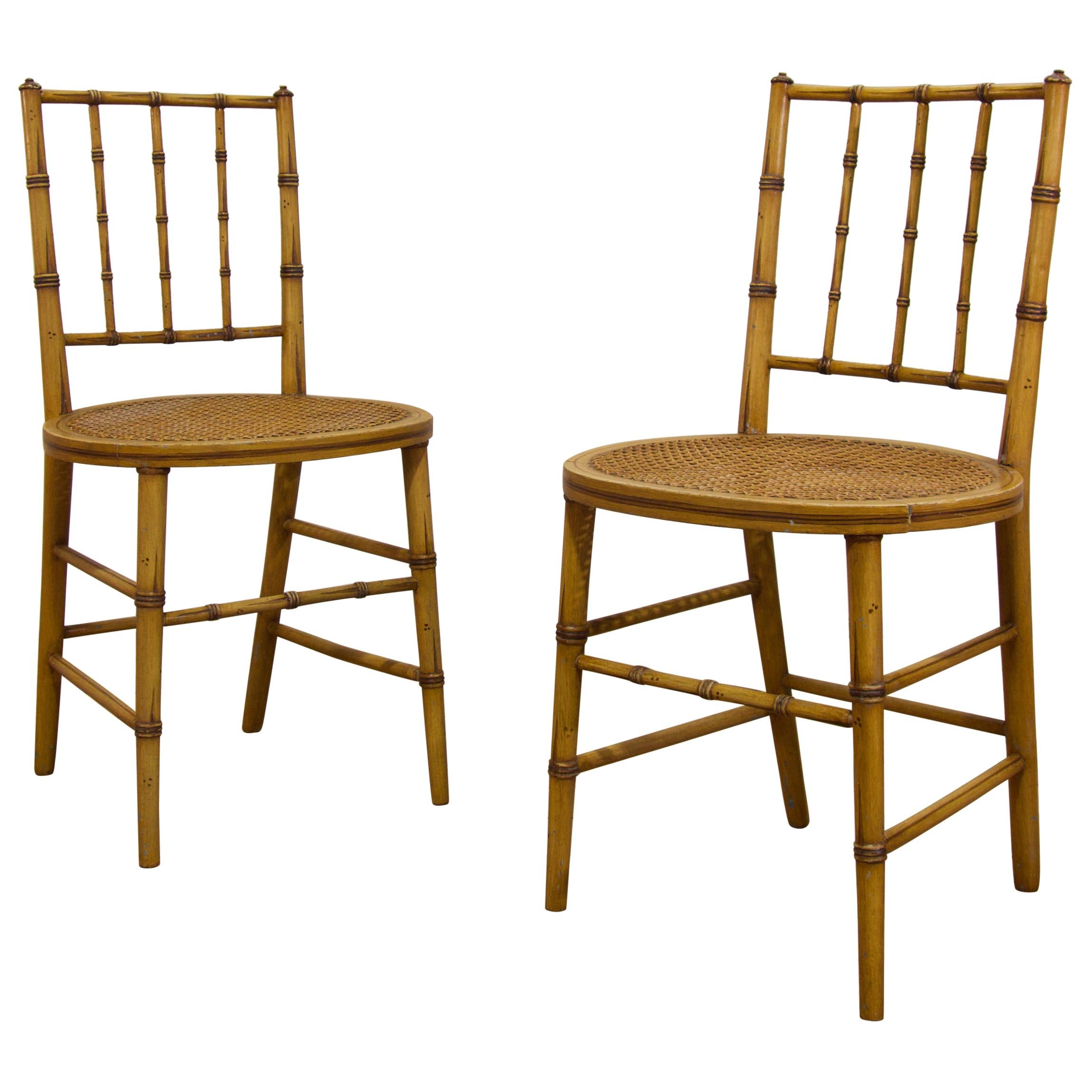 Pair of Late 19th Century Painted Faux Bamboo Side Chairs