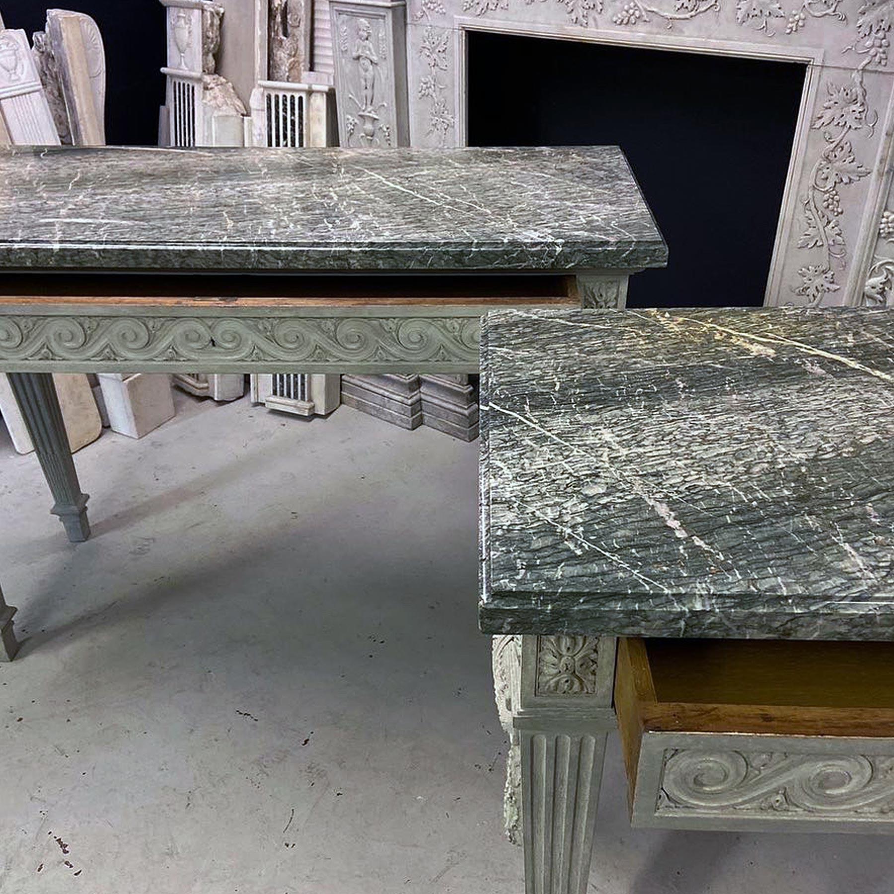 A pair of late 19th Century wooden Console Tables with Cipillino Marble tops For Sale 2