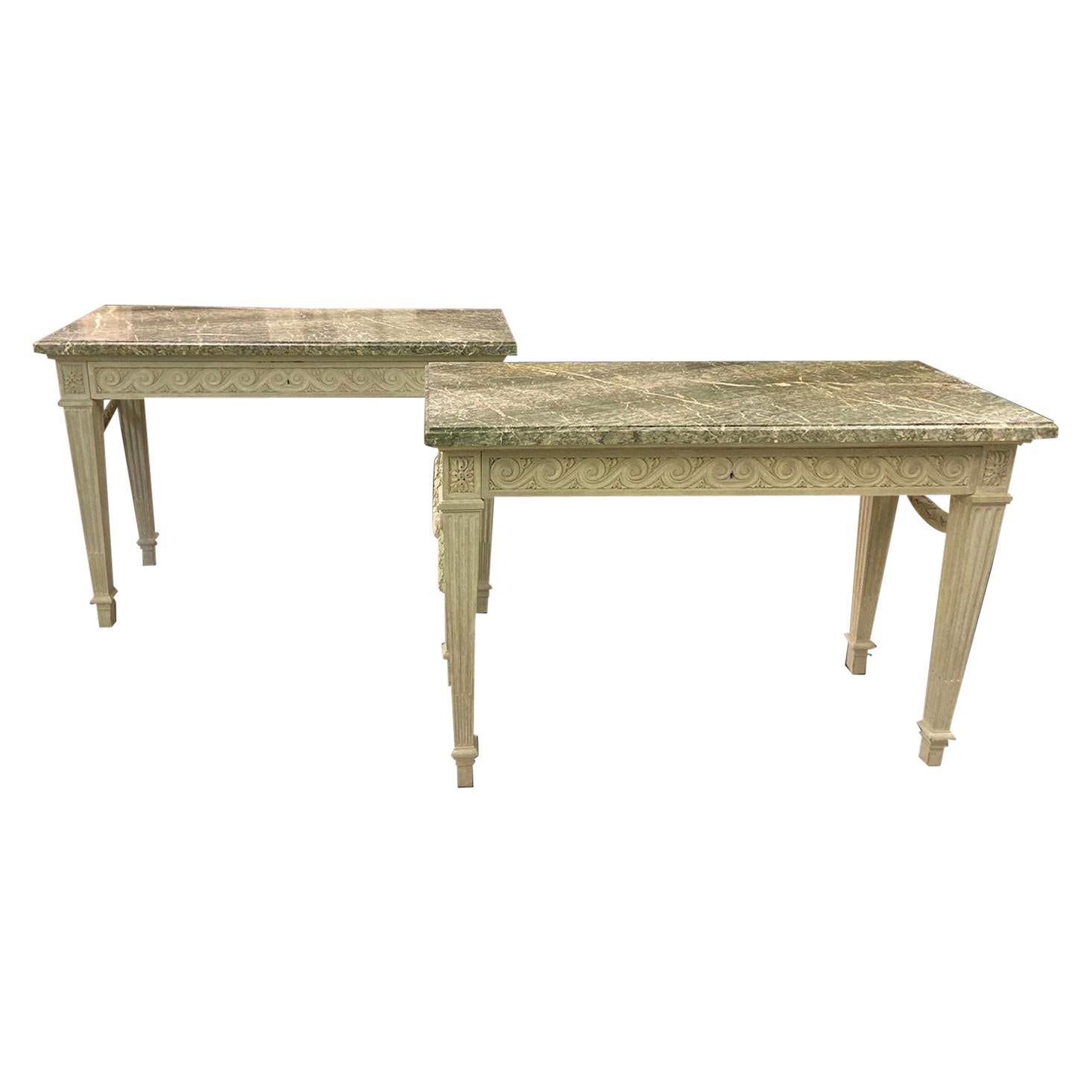 A pair of late 19th Century wooden Console Tables with Cipillino Marble tops For Sale