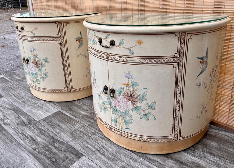 Glass Pair of Late 20th Century Chinoiserie Lacquer Nightstands For Sale