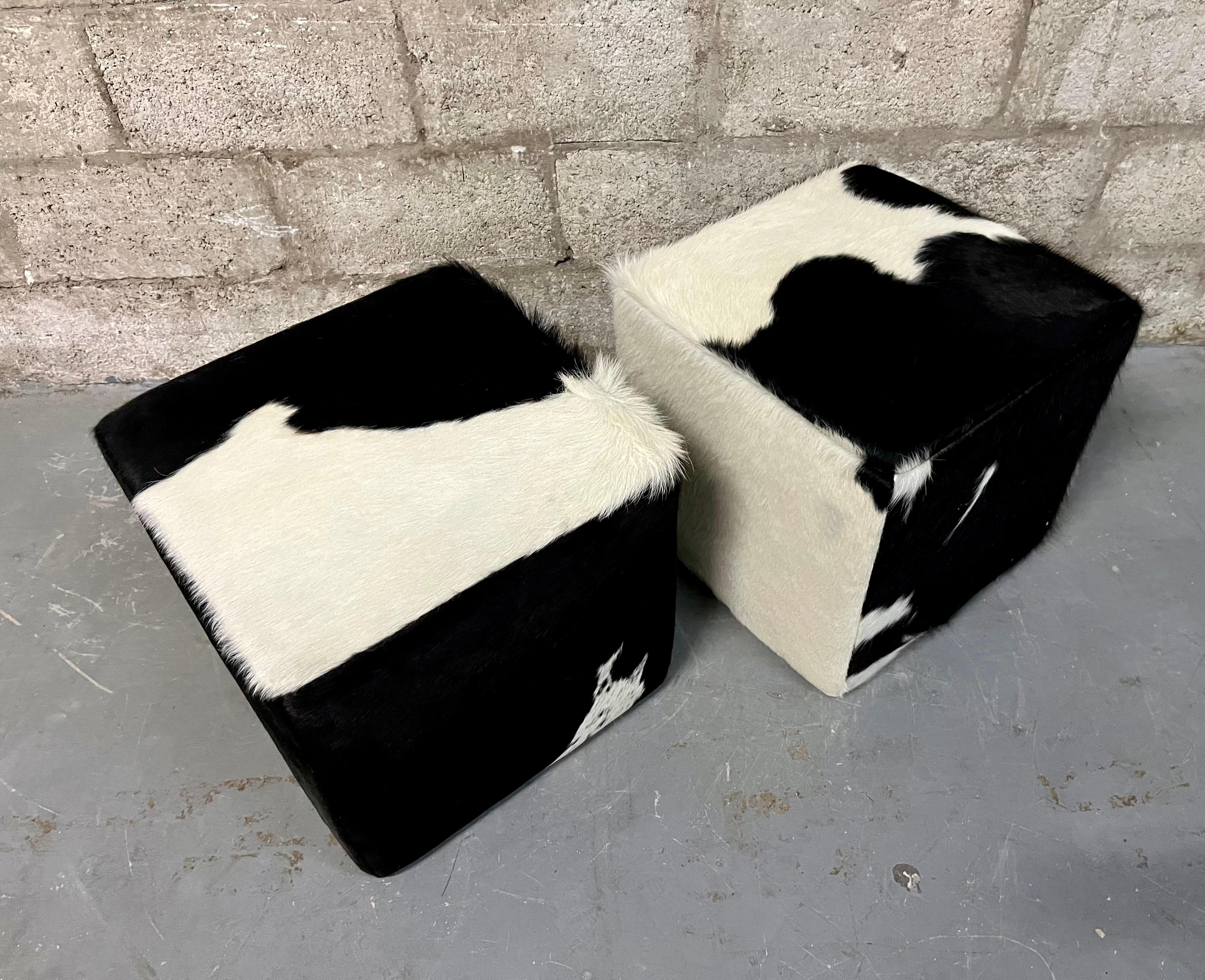 A Pair of Late 20th Century Cow Hide Ottomans/ Footstools. For Sale 4