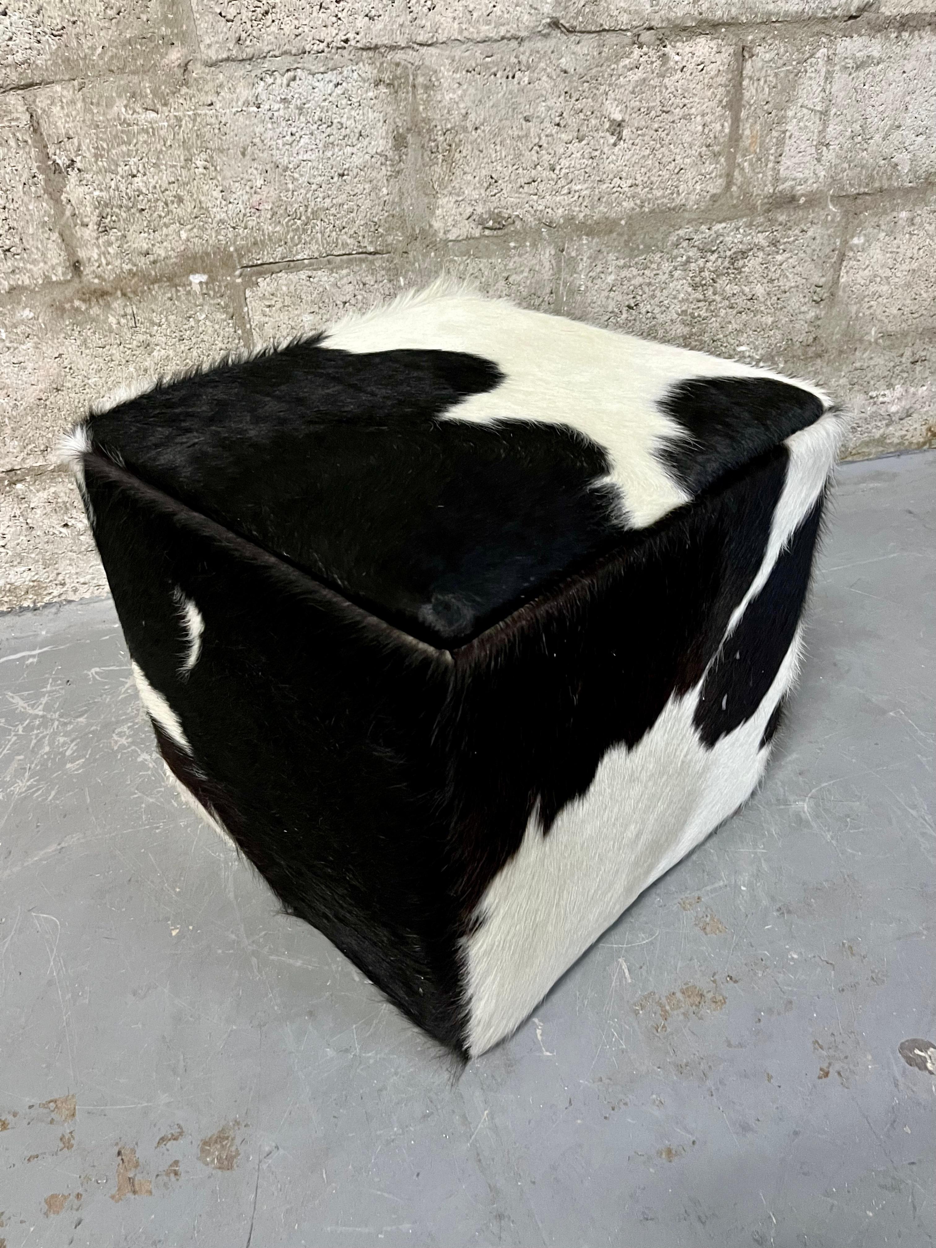 A Pair of Late 20th Century Cow Hide Ottomans/ Footstools. For Sale 8