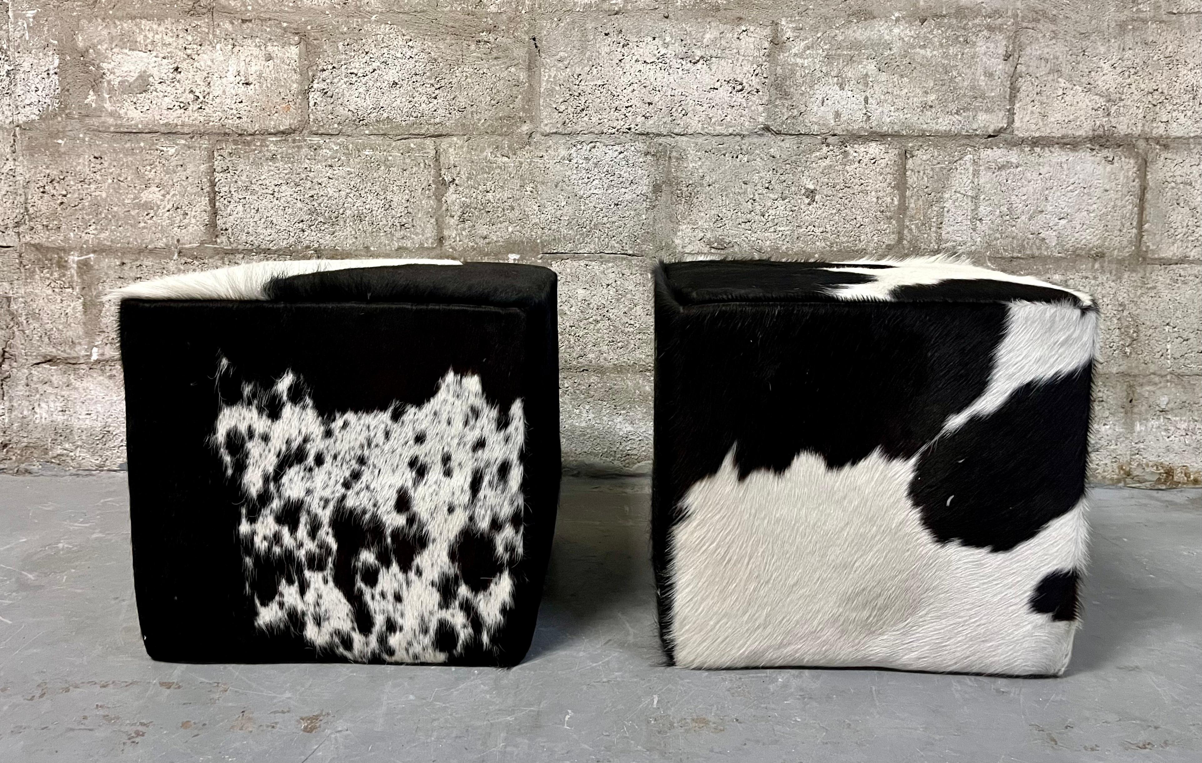 Unknown A Pair of Late 20th Century Cow Hide Ottomans/ Footstools. For Sale