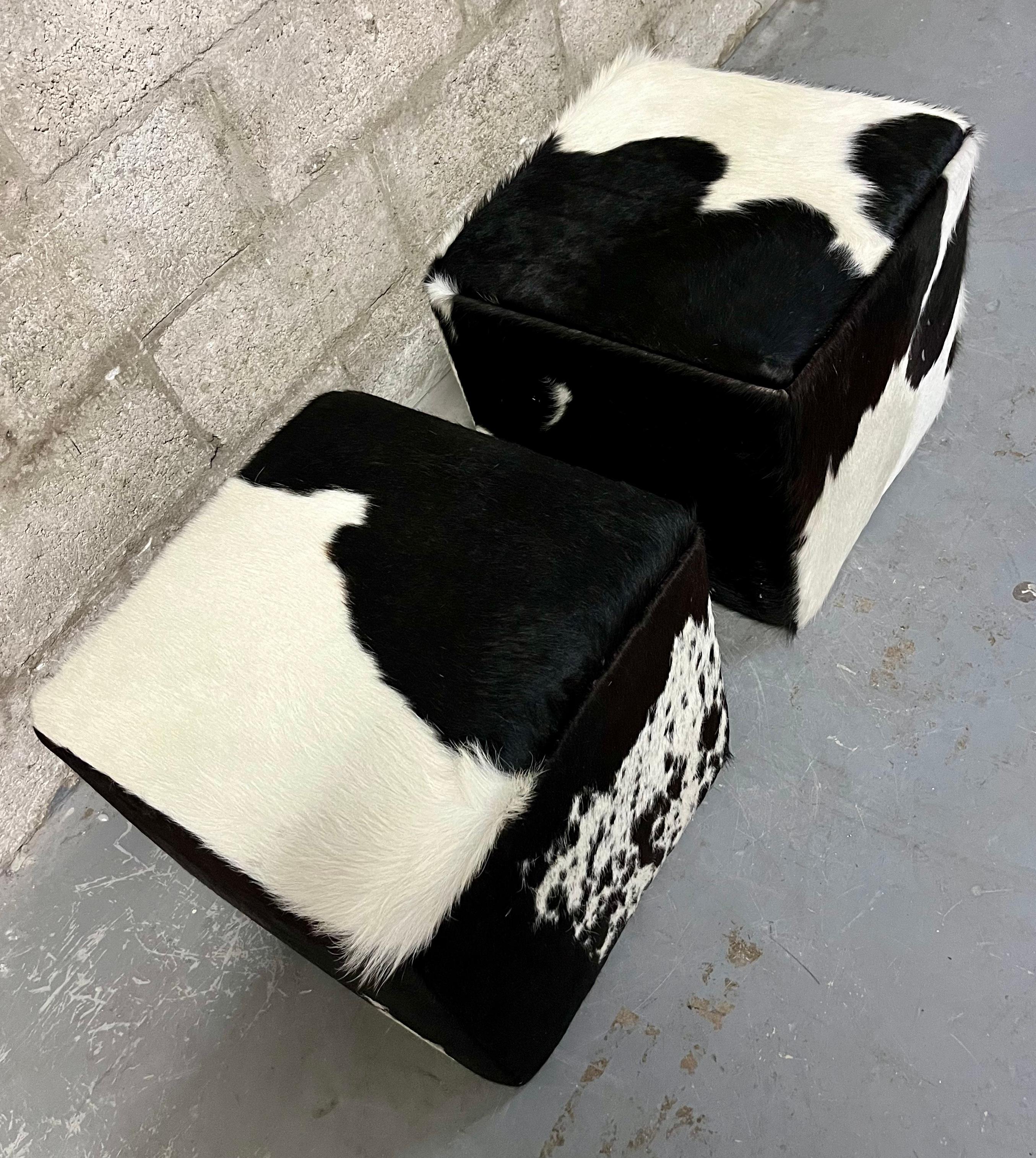 A Pair of Late 20th Century Cow Hide Ottomans/ Footstools. For Sale 1