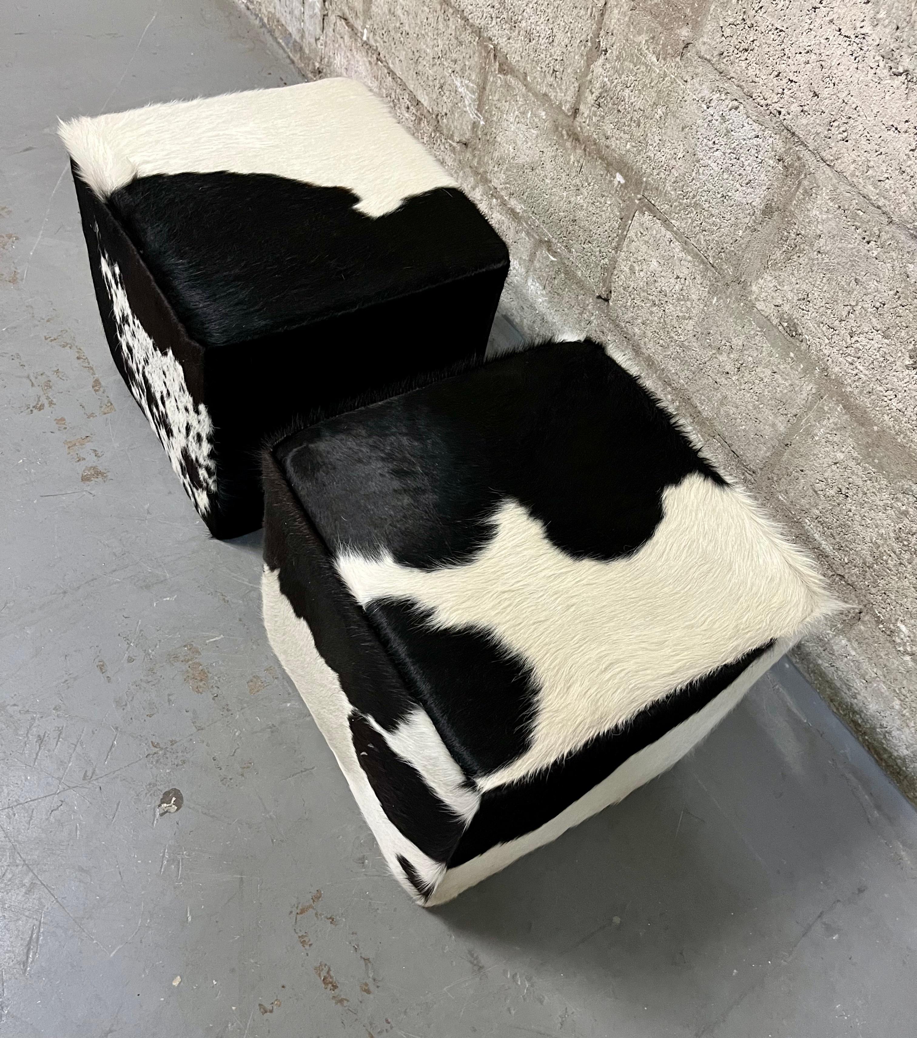 A Pair of Late 20th Century Cow Hide Ottomans/ Footstools. For Sale 2