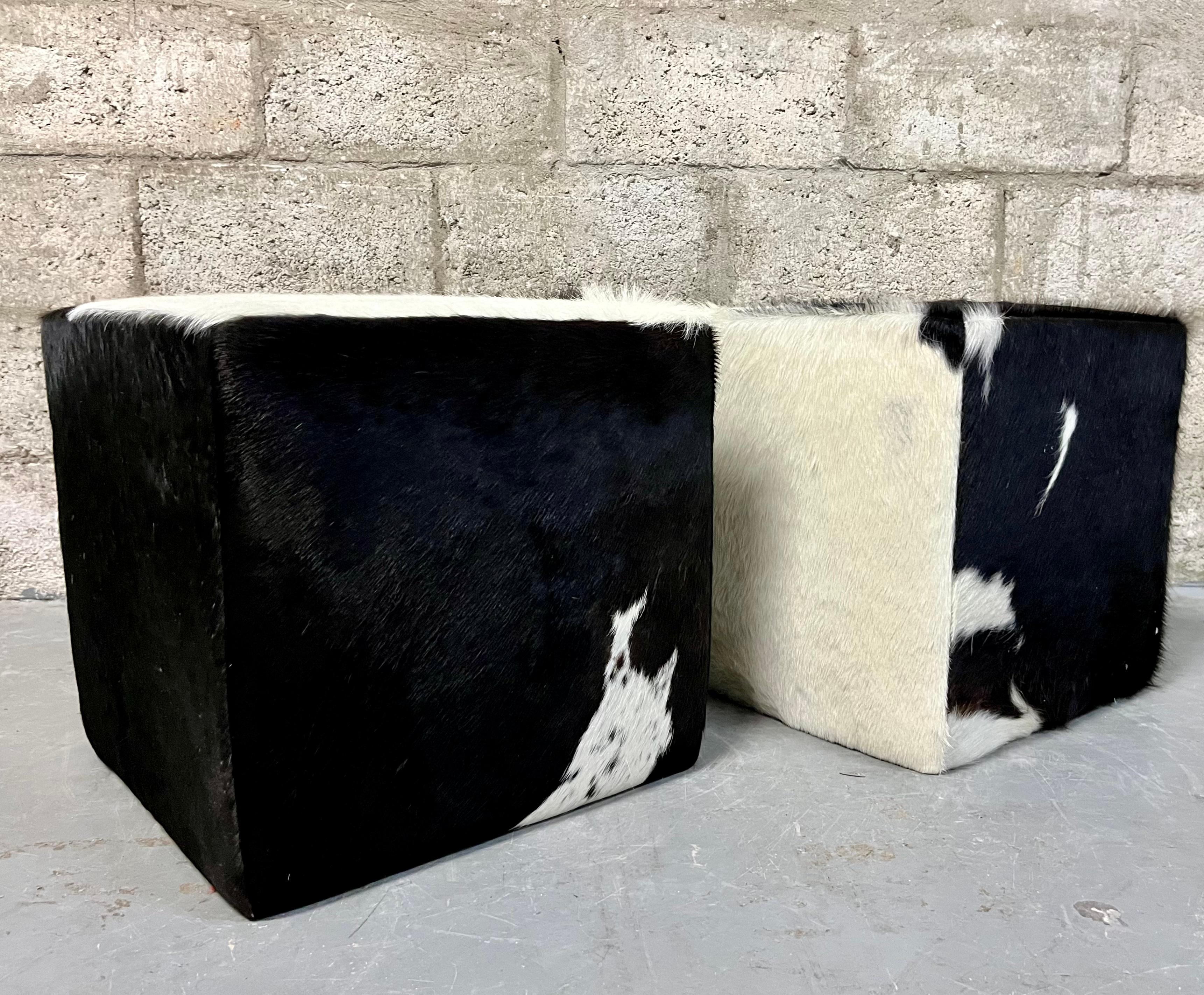 A Pair of Late 20th Century Cow Hide Ottomans/ Footstools. For Sale 3