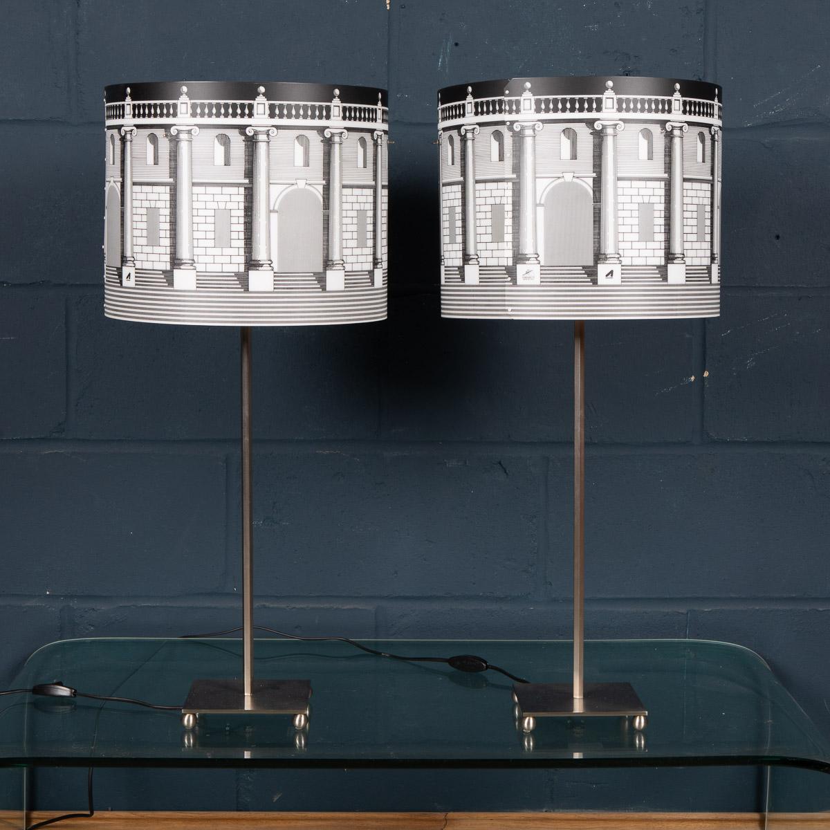 Steel Pair of Late 20th Century Italian Table Lamps by Fornasetti