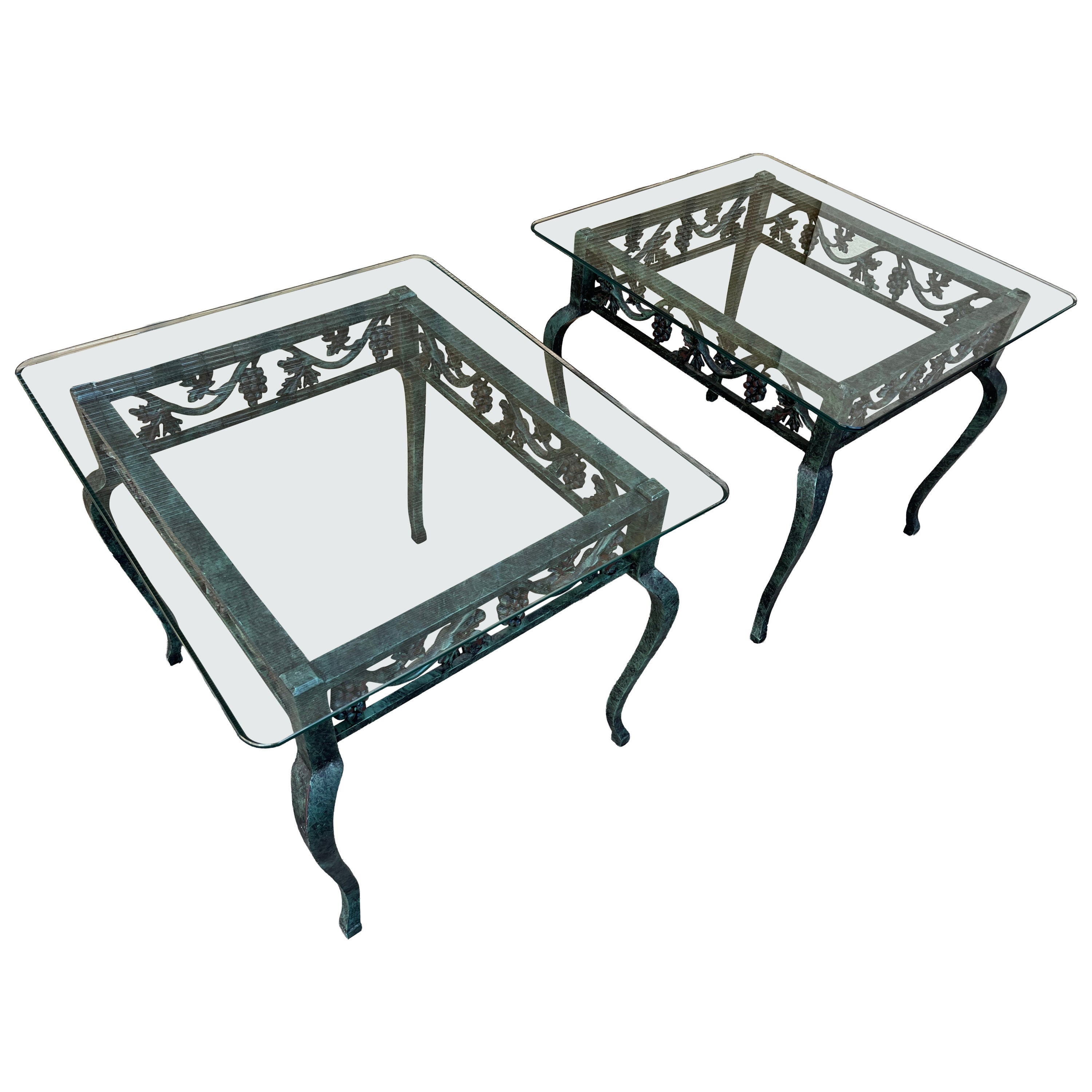 A pair of Late 20th Century Wrought Iron Glass Top Side Tables. en venta