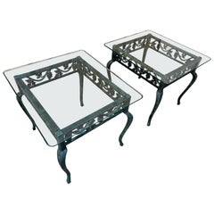 A pair of Late 20th Century Wrought Iron Glass Top Side Tables.