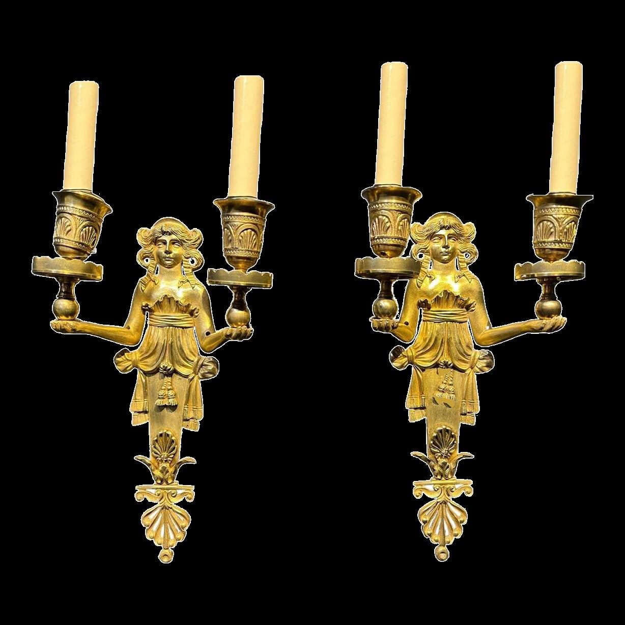 Gilt Late 19th Century French Empire Sconces For Sale