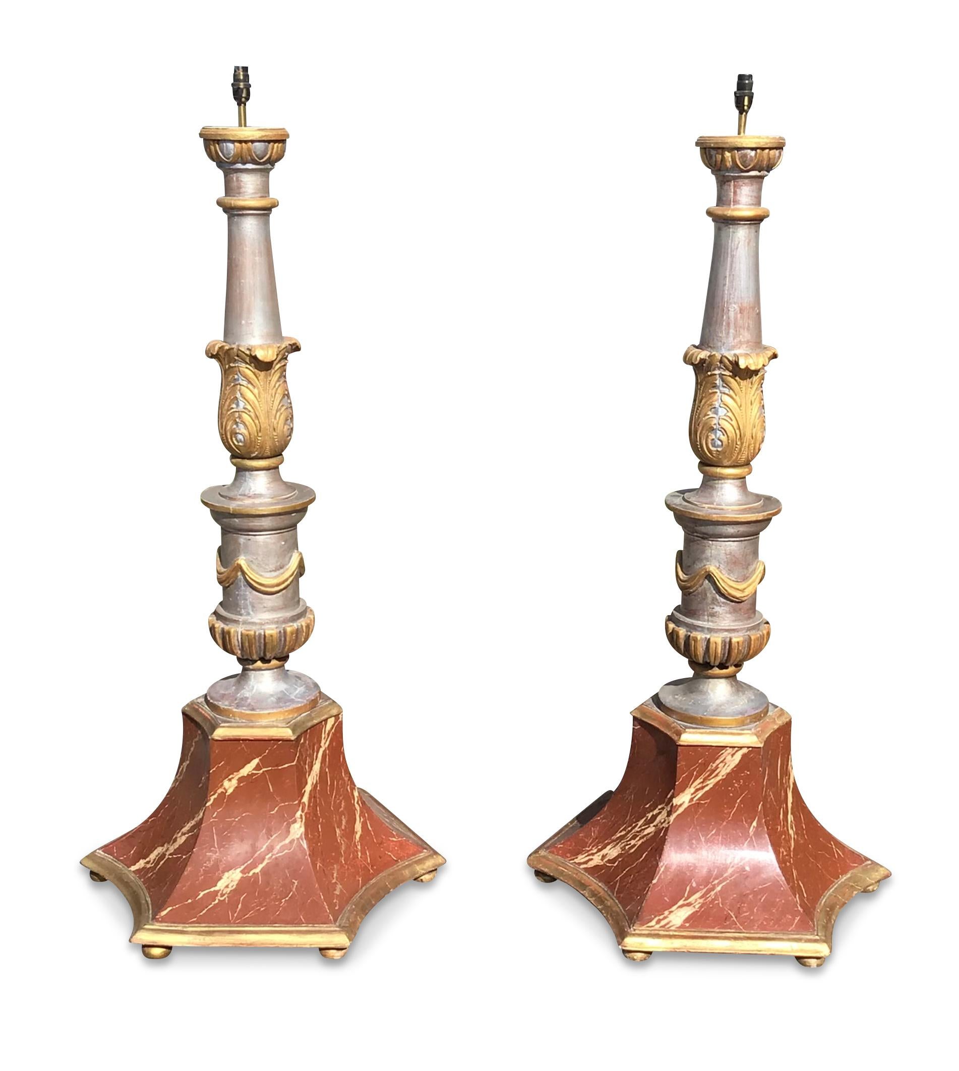 A pair of late C19th silver and gilt decorated standard lamps For Sale 1