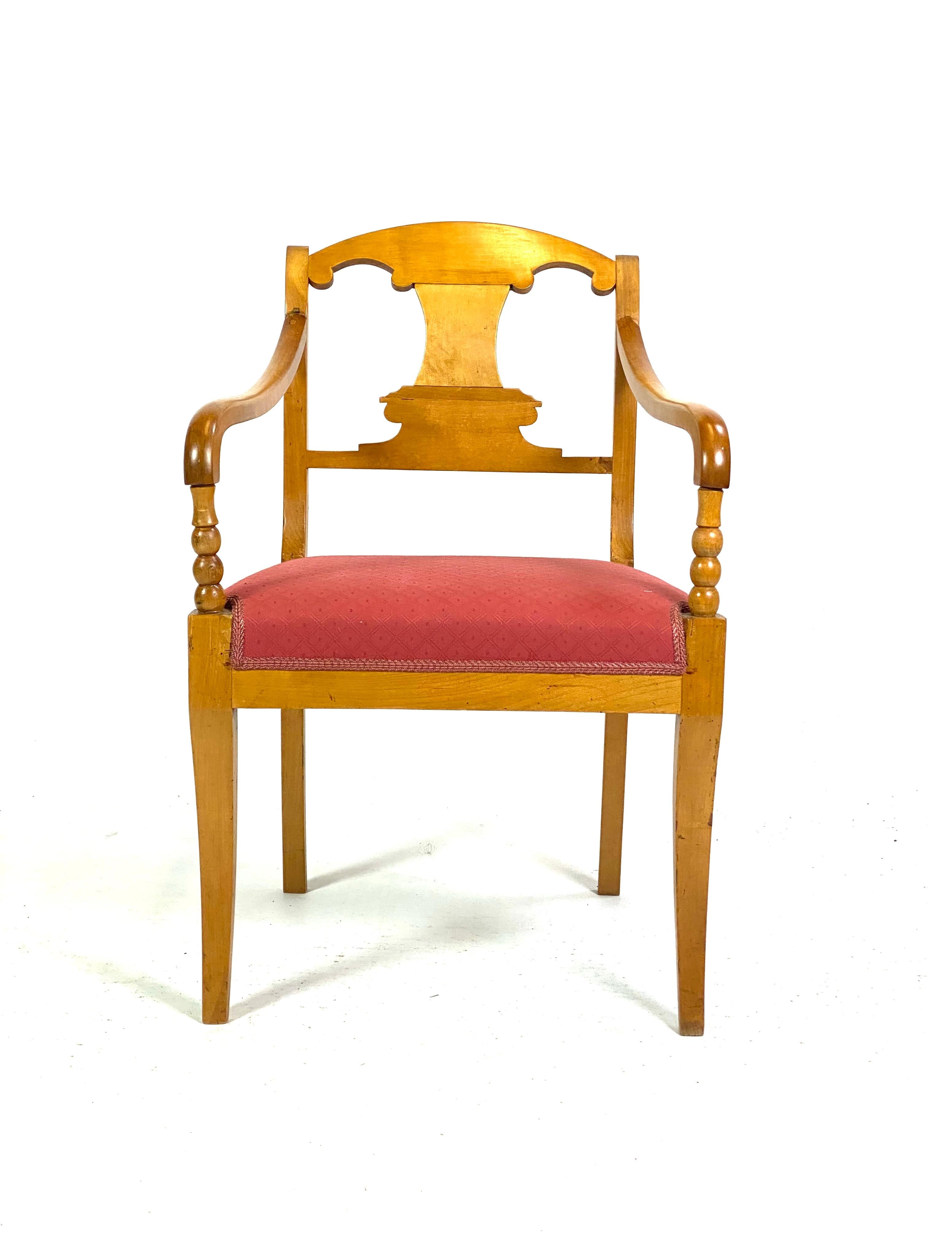 Fabric Pair of Late Empire Armchairs in Birch from the 1840s For Sale