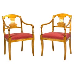 Antique Pair of Late Empire Armchairs in Birch from the 1840s