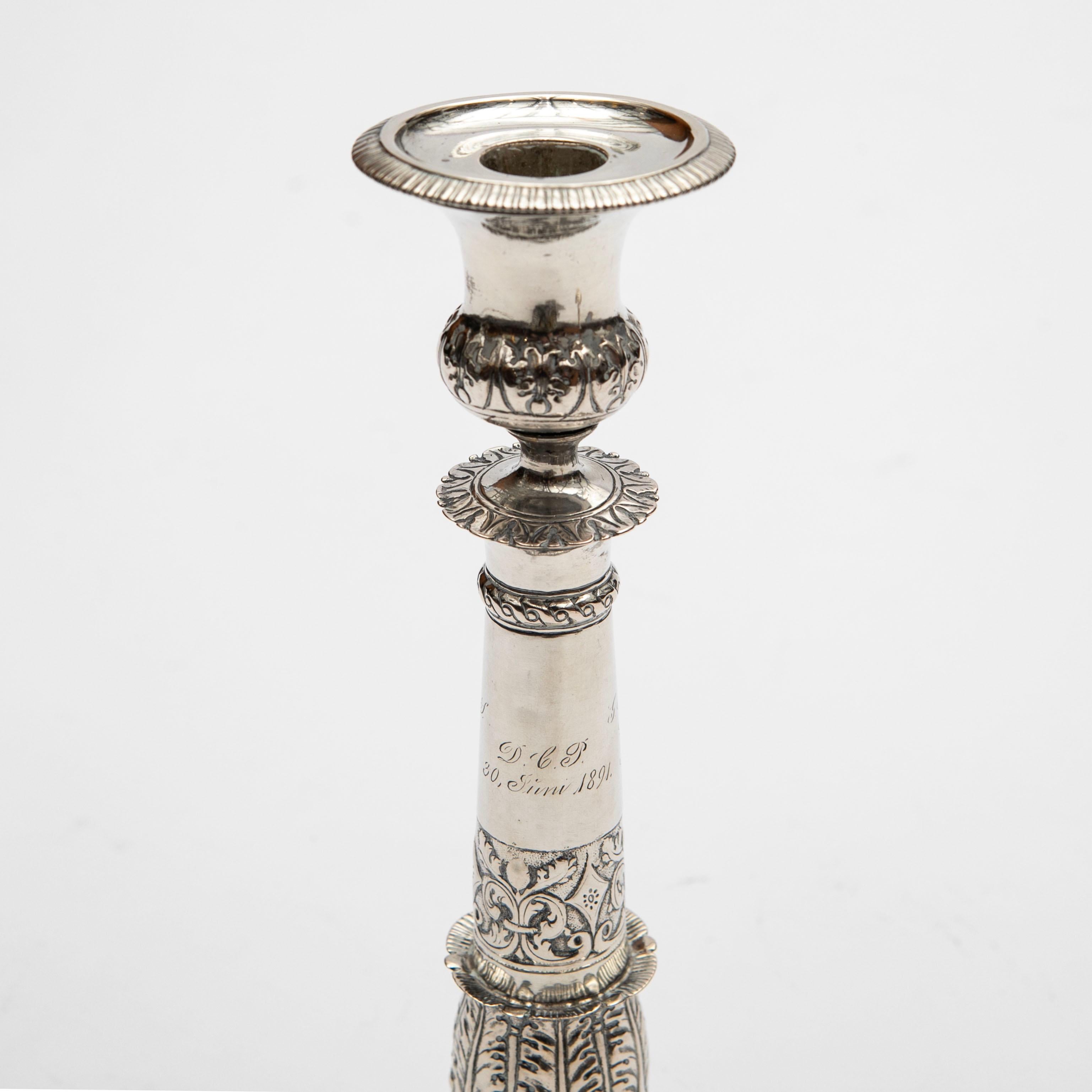 Argento Coppia di candelieri d'argento tardo-imperiali di Caspar Julius Worm (1788-1857) in vendita