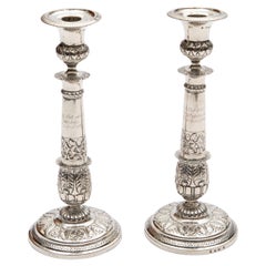 Paire de chandeliers en argent de la fin de l'Empire par Caspar Julius Worm (1788-1857)