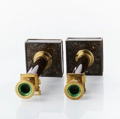 A Pair of Late Gustavian Faux Porphyry Reverse Glass Candesticks, 19th Century