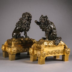 A Pair Of Late Louis XV Period Chenets, Attributed to Jacques Caffieri