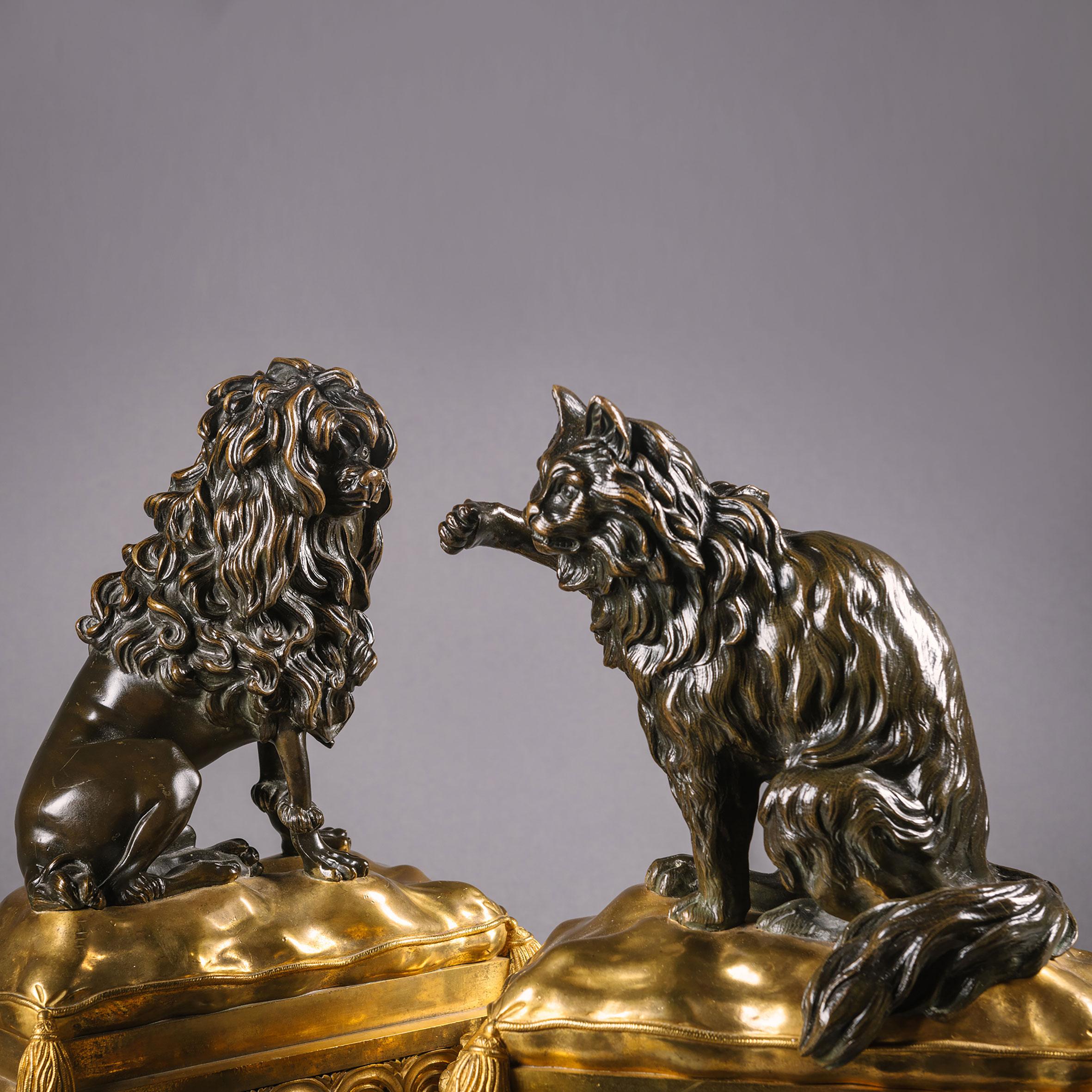 French A Pair Of Late Louis XV Period Chenets, Attributed to Jacques Caffieri For Sale