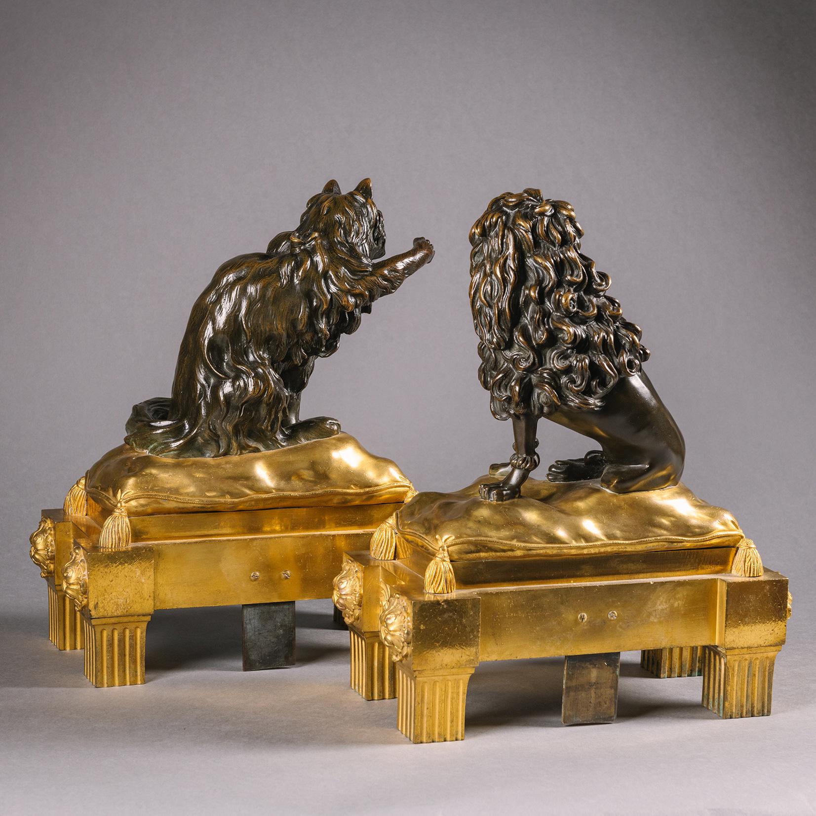 Gilt A Pair Of Late Louis XV Period Chenets, Attributed to Jacques Caffieri For Sale