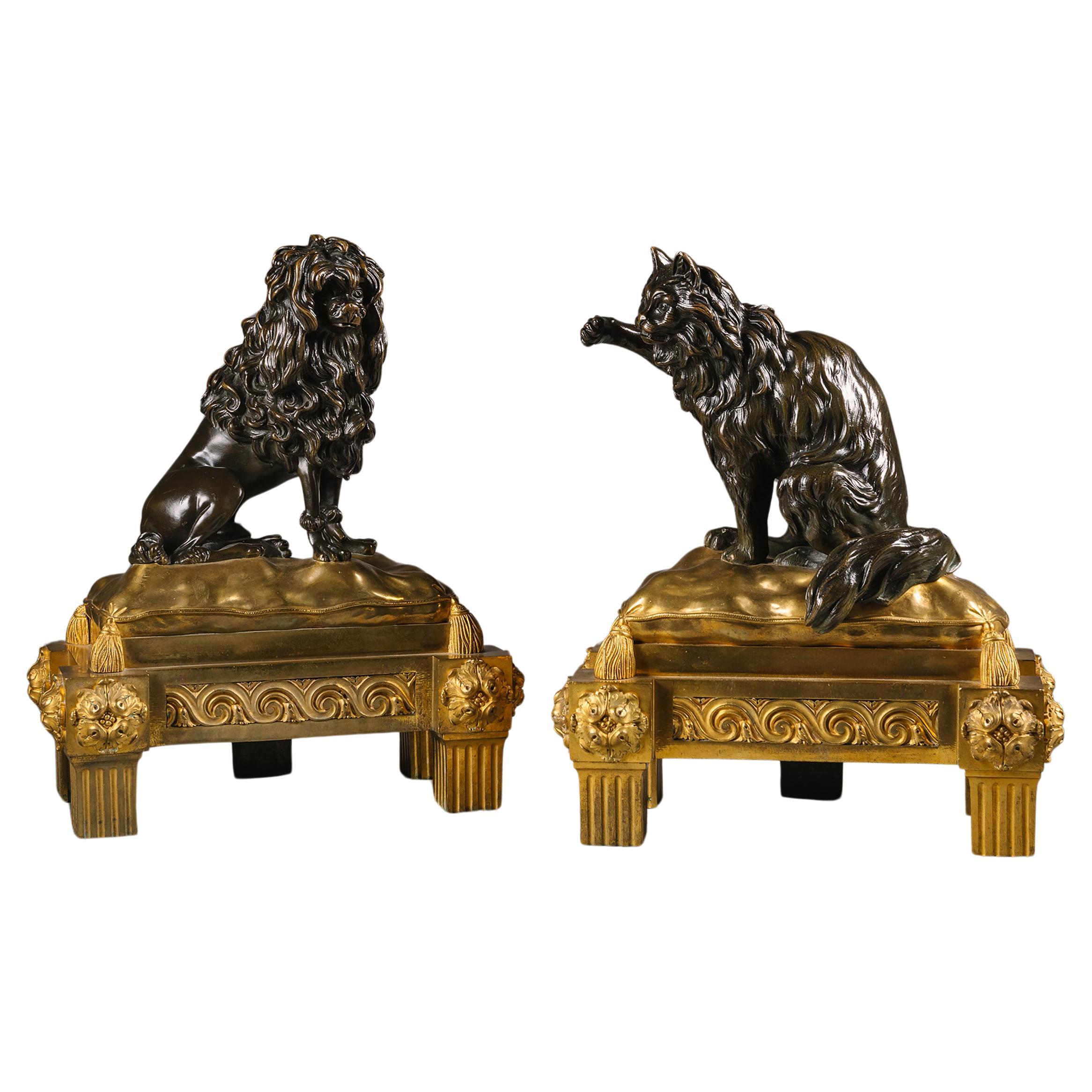 A Pair Of Late Louis XV Period Chenets, Attributed to Jacques Caffieri