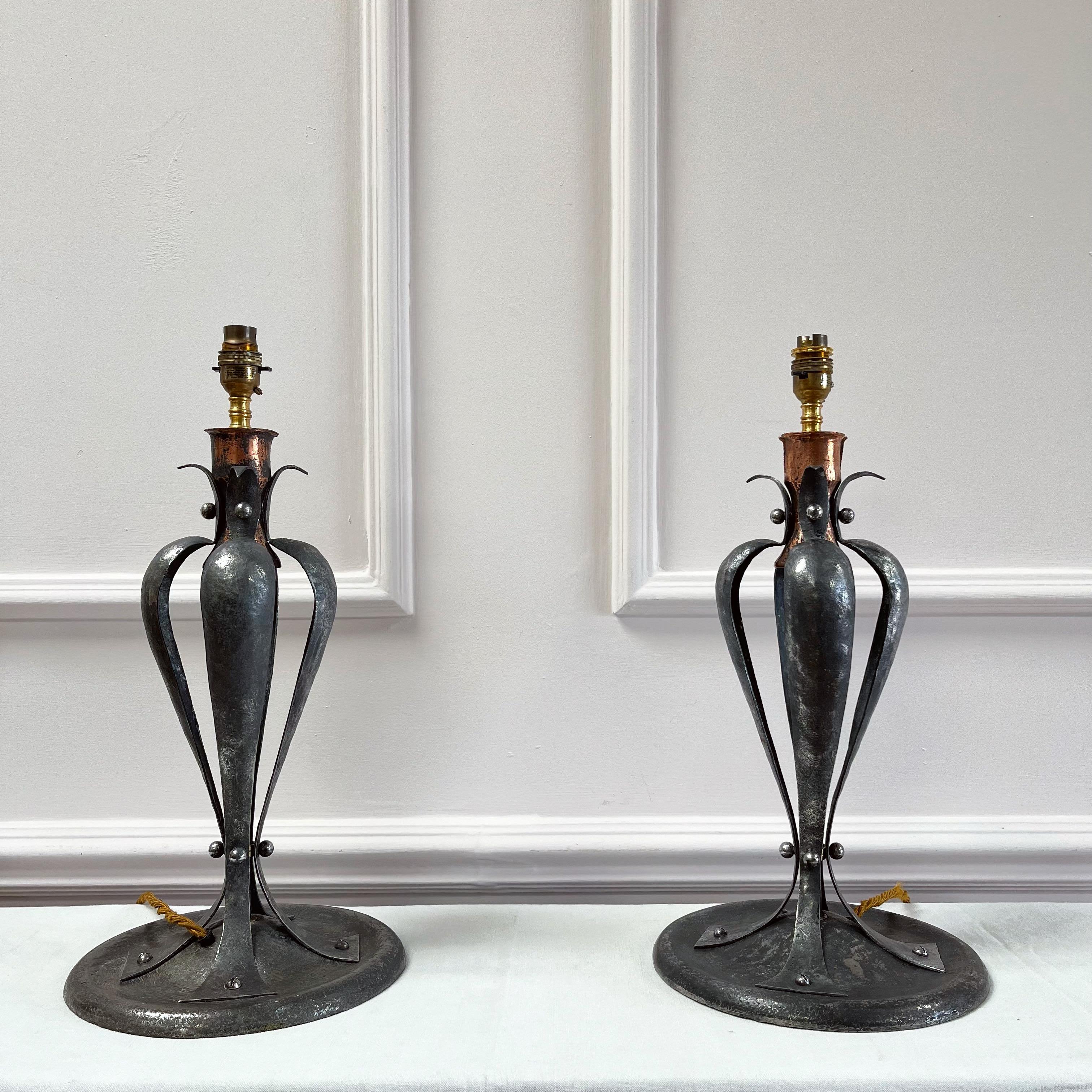 A Pair of Late Nineteenth Century Arts and Crafts Lamps  In Good Condition For Sale In London, GB