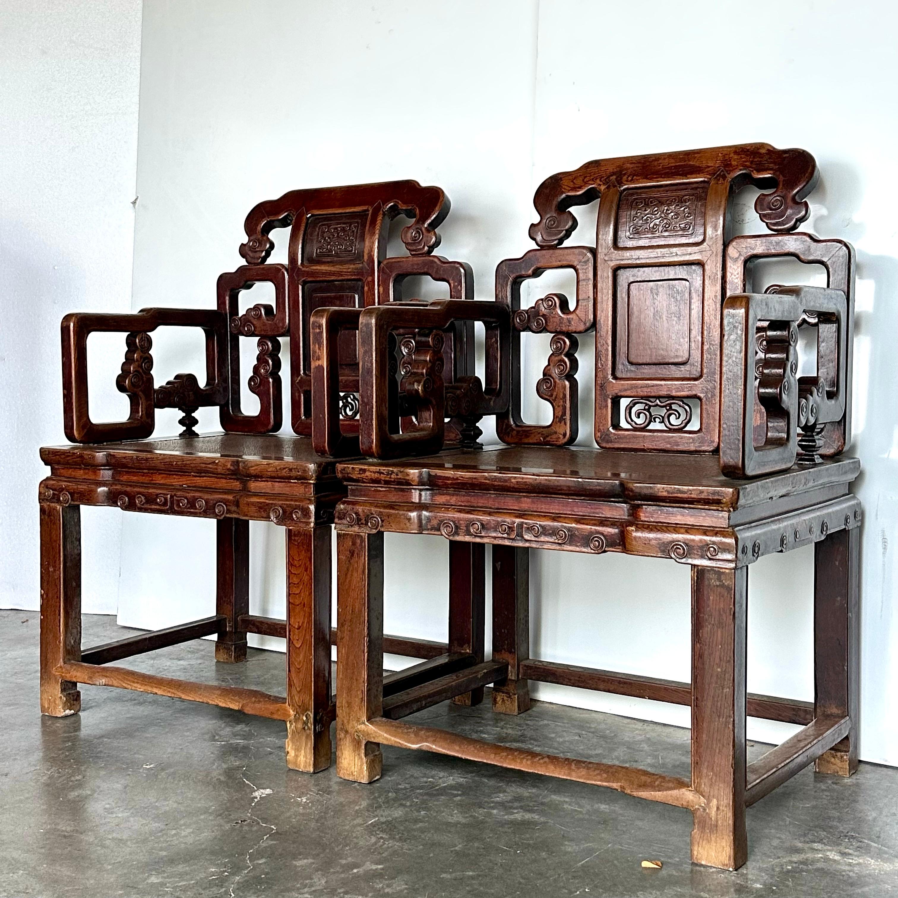 Chinese A Pair of Late Qing Large Jumu Armchairs For Sale