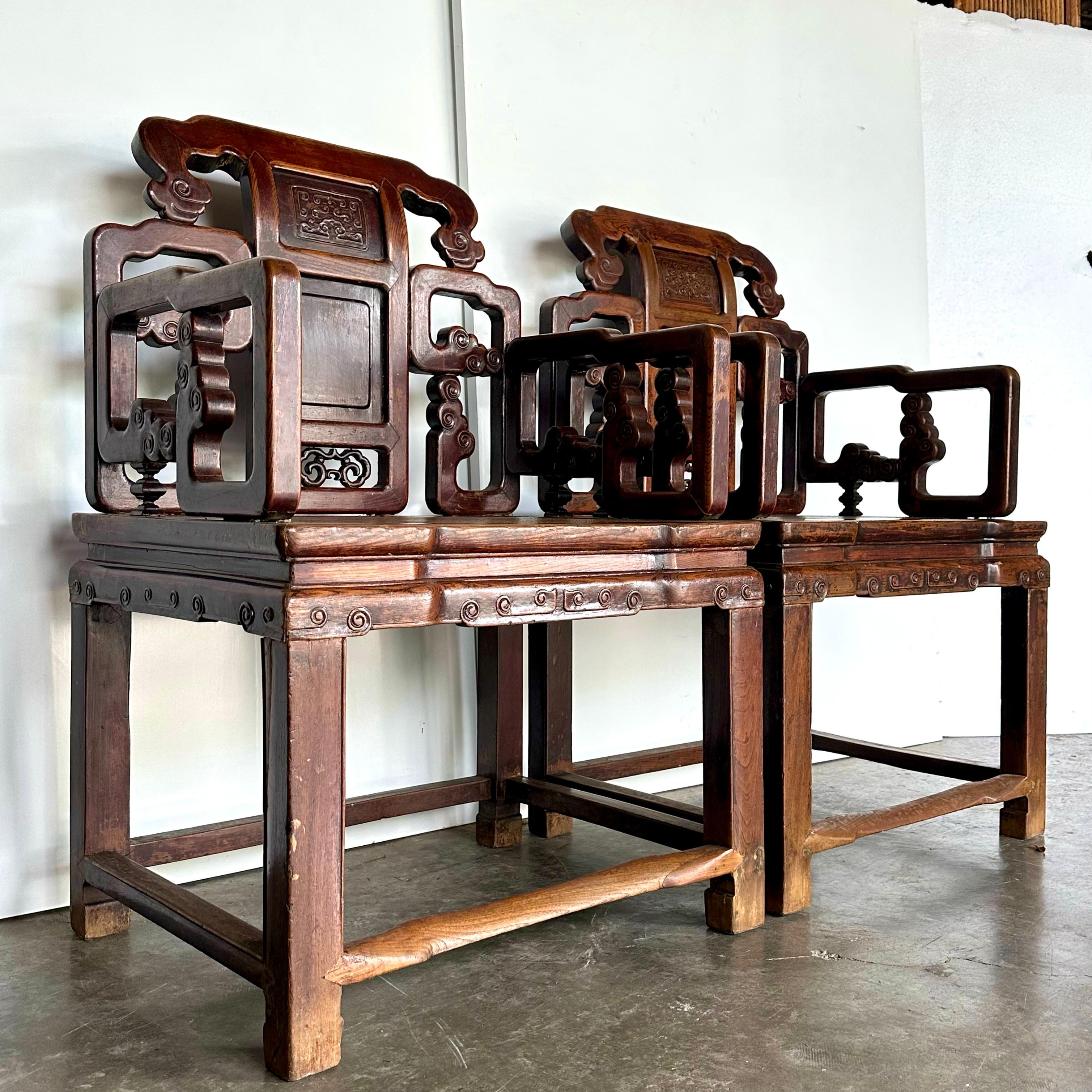 Hand-Carved A Pair of Late Qing Large Jumu Armchairs For Sale