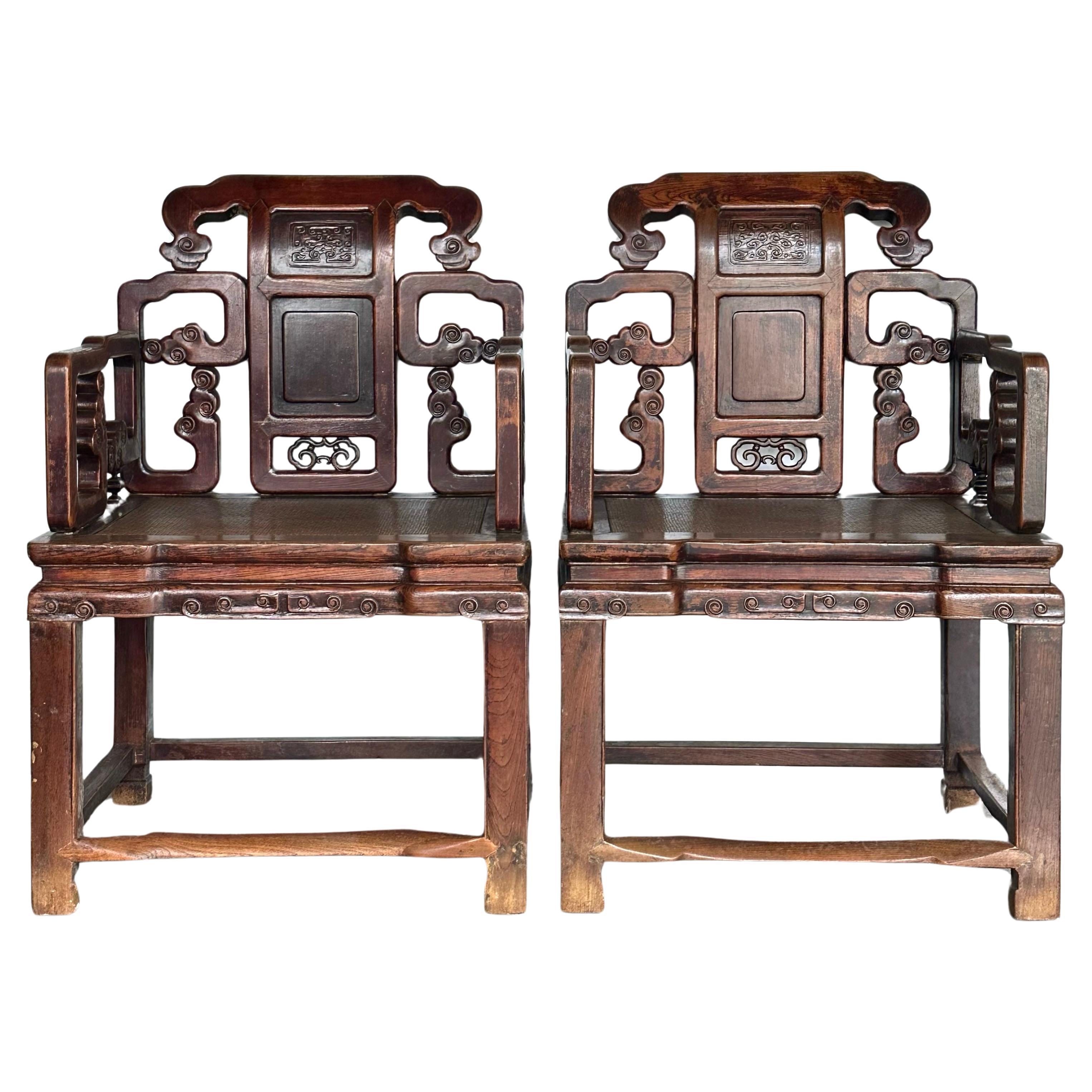 Ein Paar große Jumu-Sessel aus der späten Qing-Zeit im Angebot