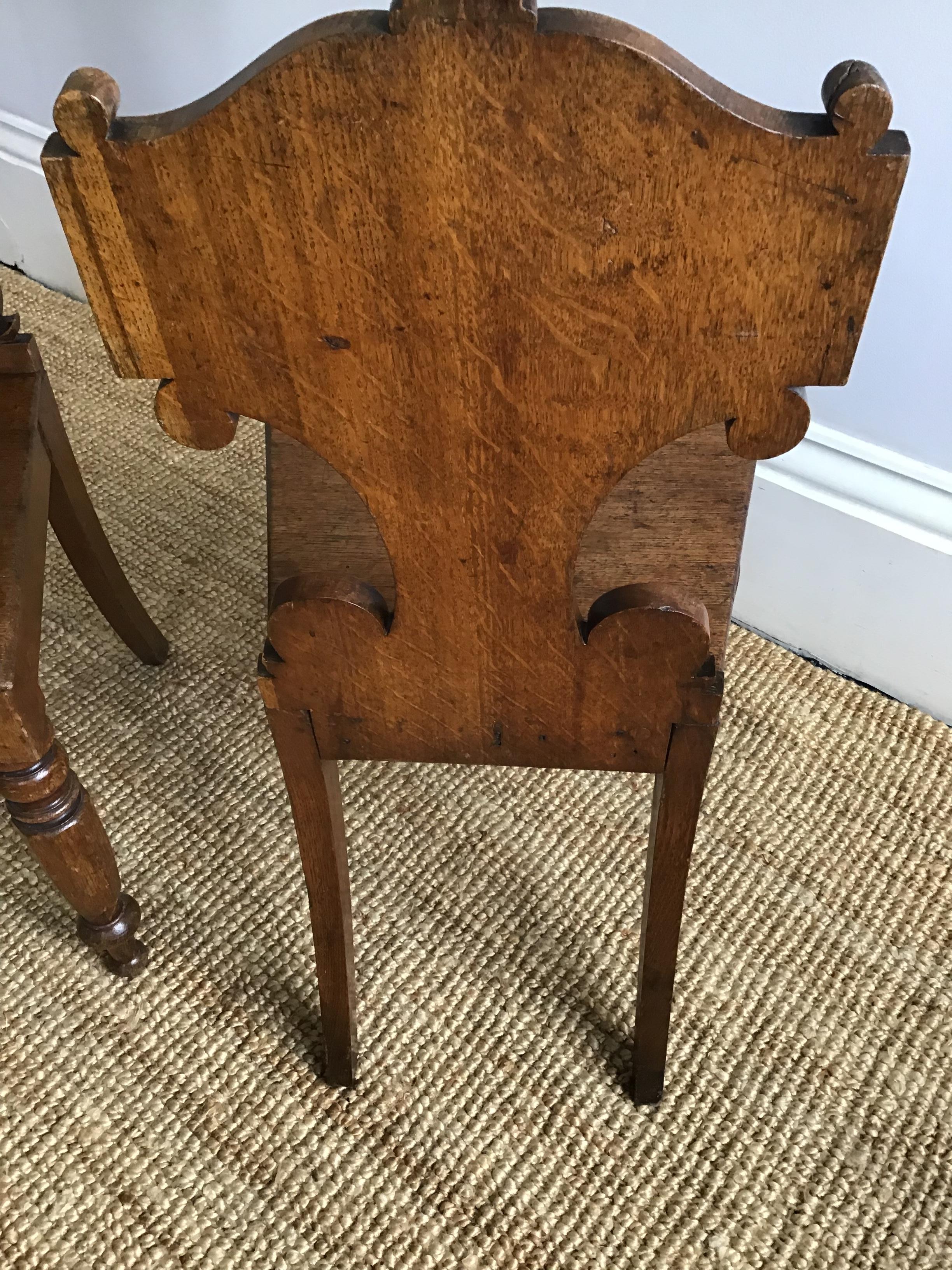 Pair of Late Regency Oak Hall Chairs For Sale 2