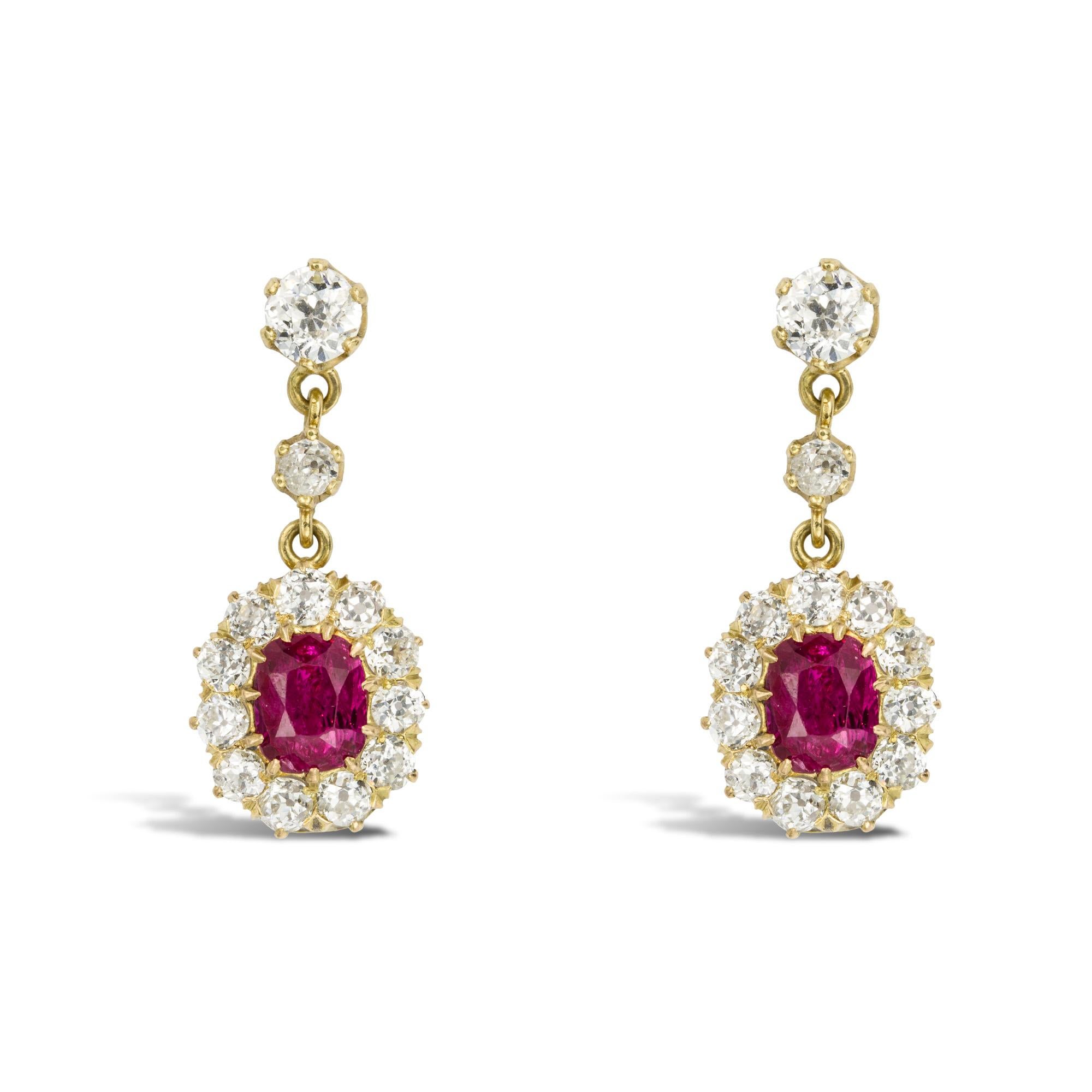 Late Victorian A Pair Of Late-Victorian Burmese Ruby And Diamond Earings For Sale