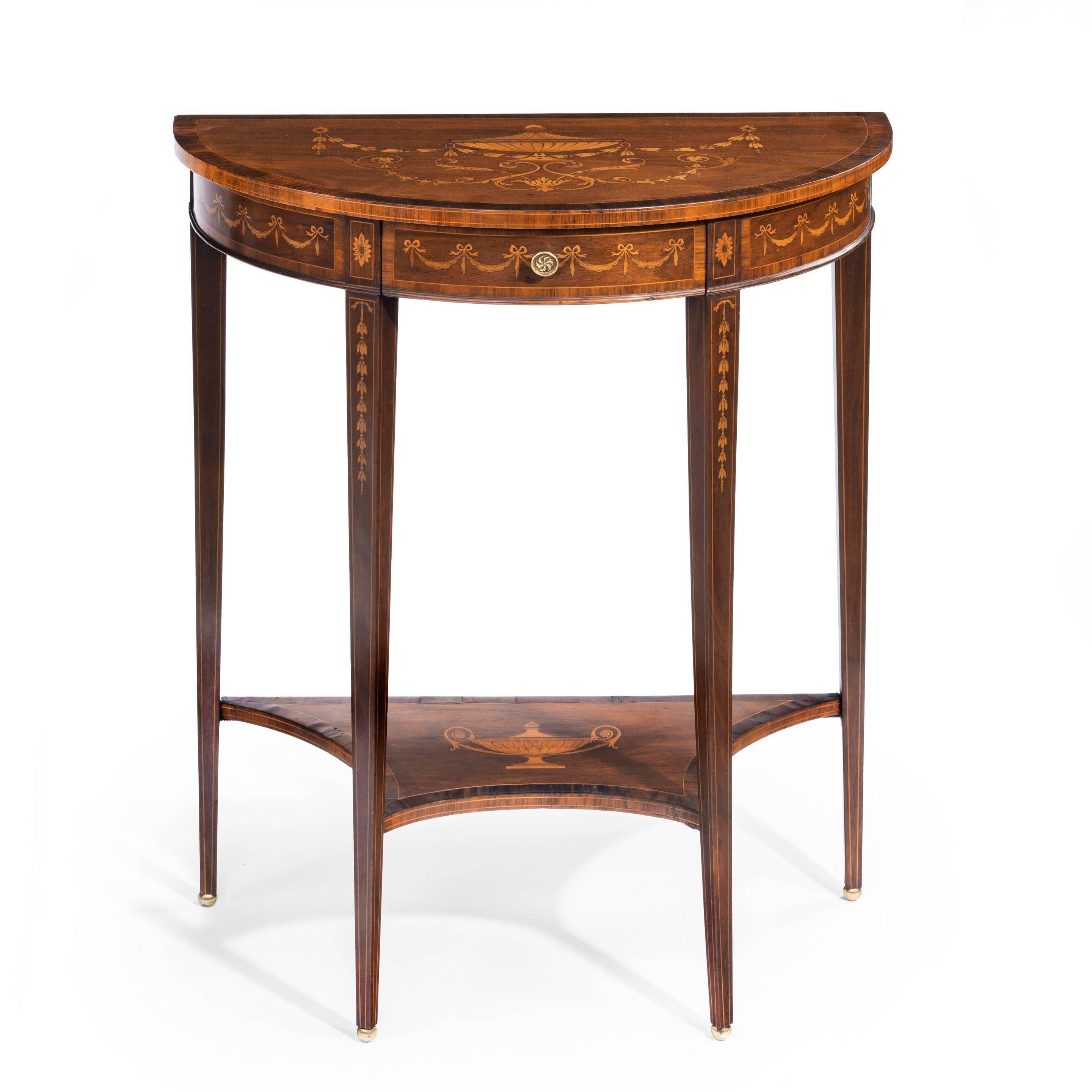 English Pair of Late Victorian Demilune Mahogany Console Tables