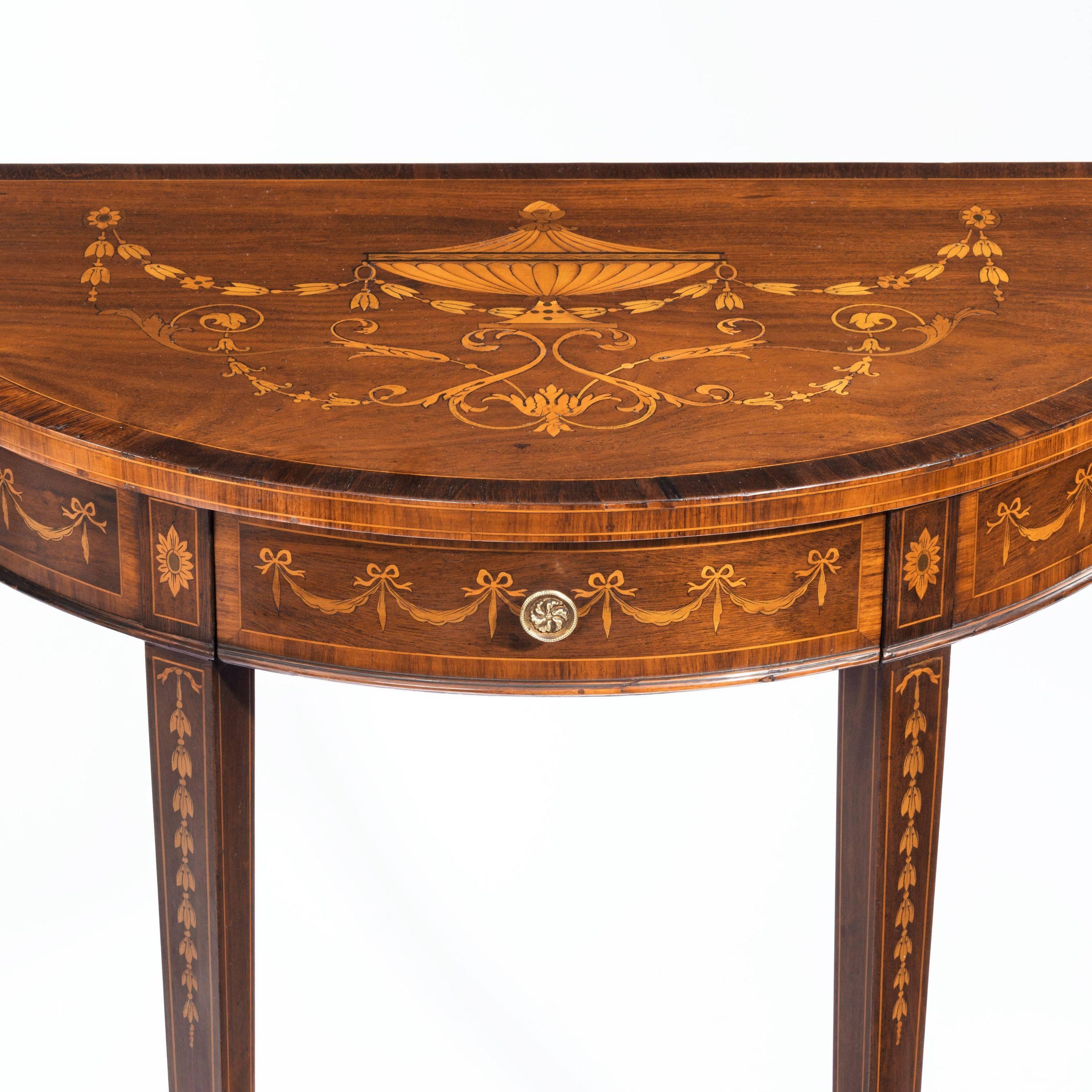 Pair of Late Victorian Demilune Mahogany Console Tables In Good Condition In Lymington, Hampshire