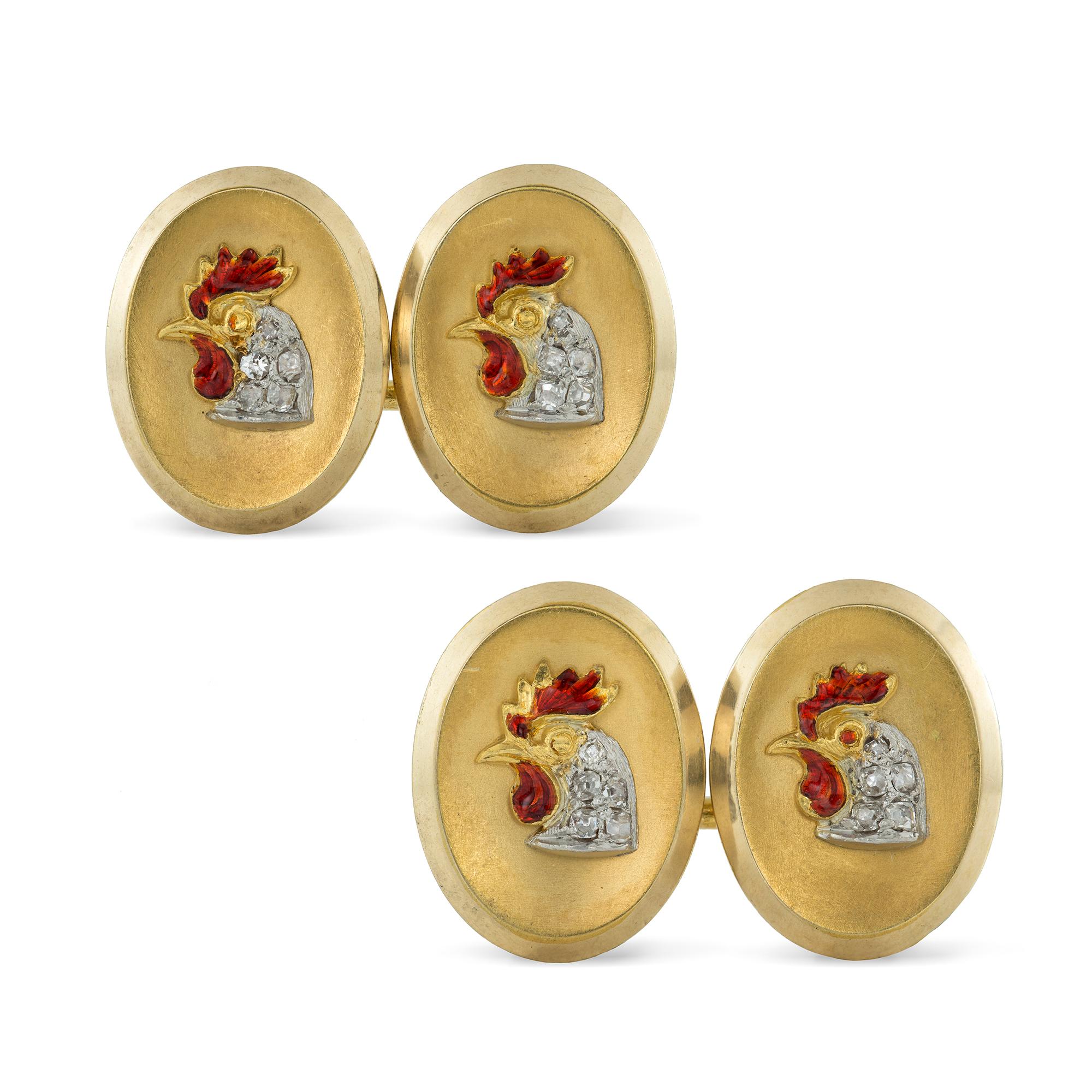 Pair of Late Victorian Rooster Cufflinks In Good Condition In London, GB