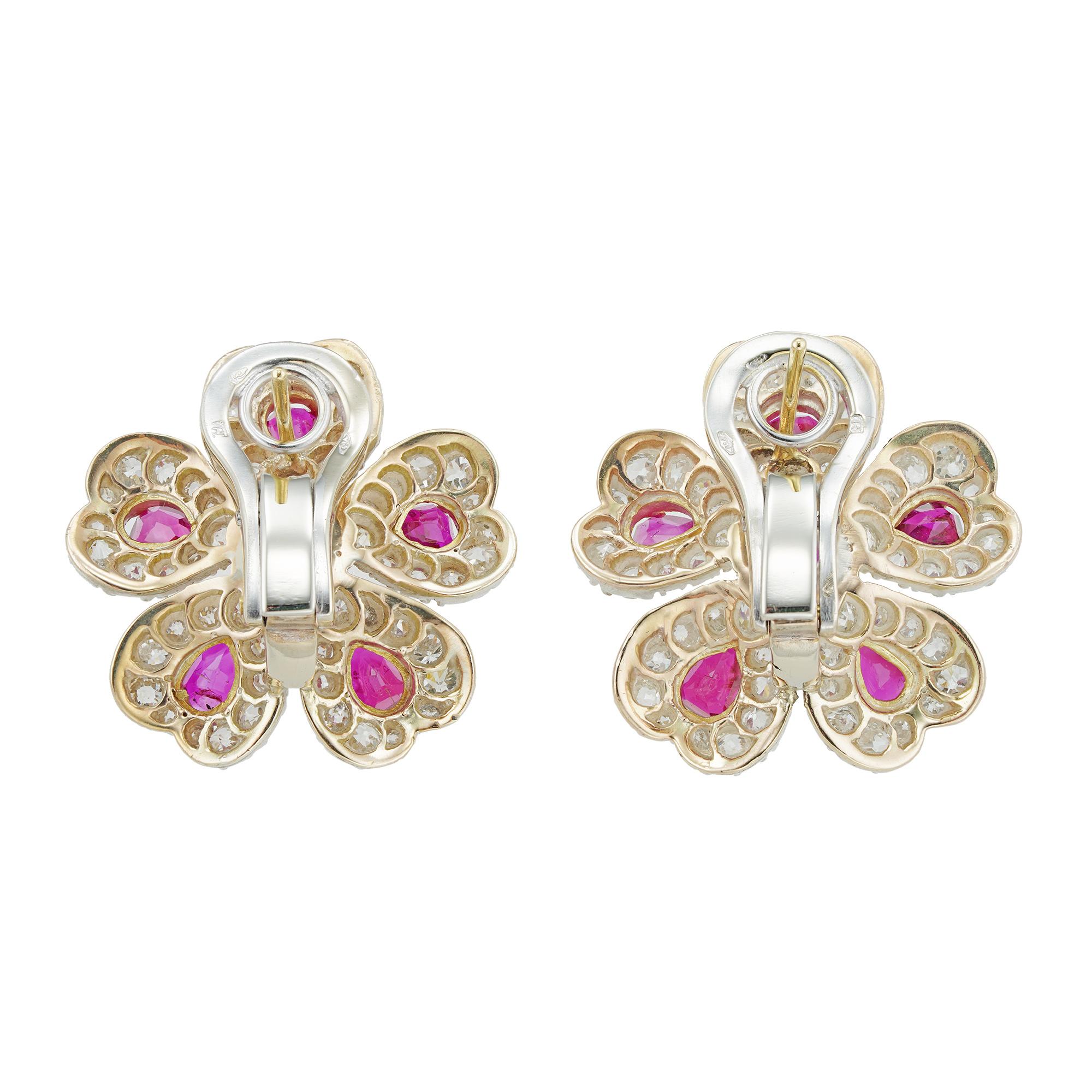 Brilliant Cut Pair of Late Victorian Ruby and Diamond Earrings For Sale