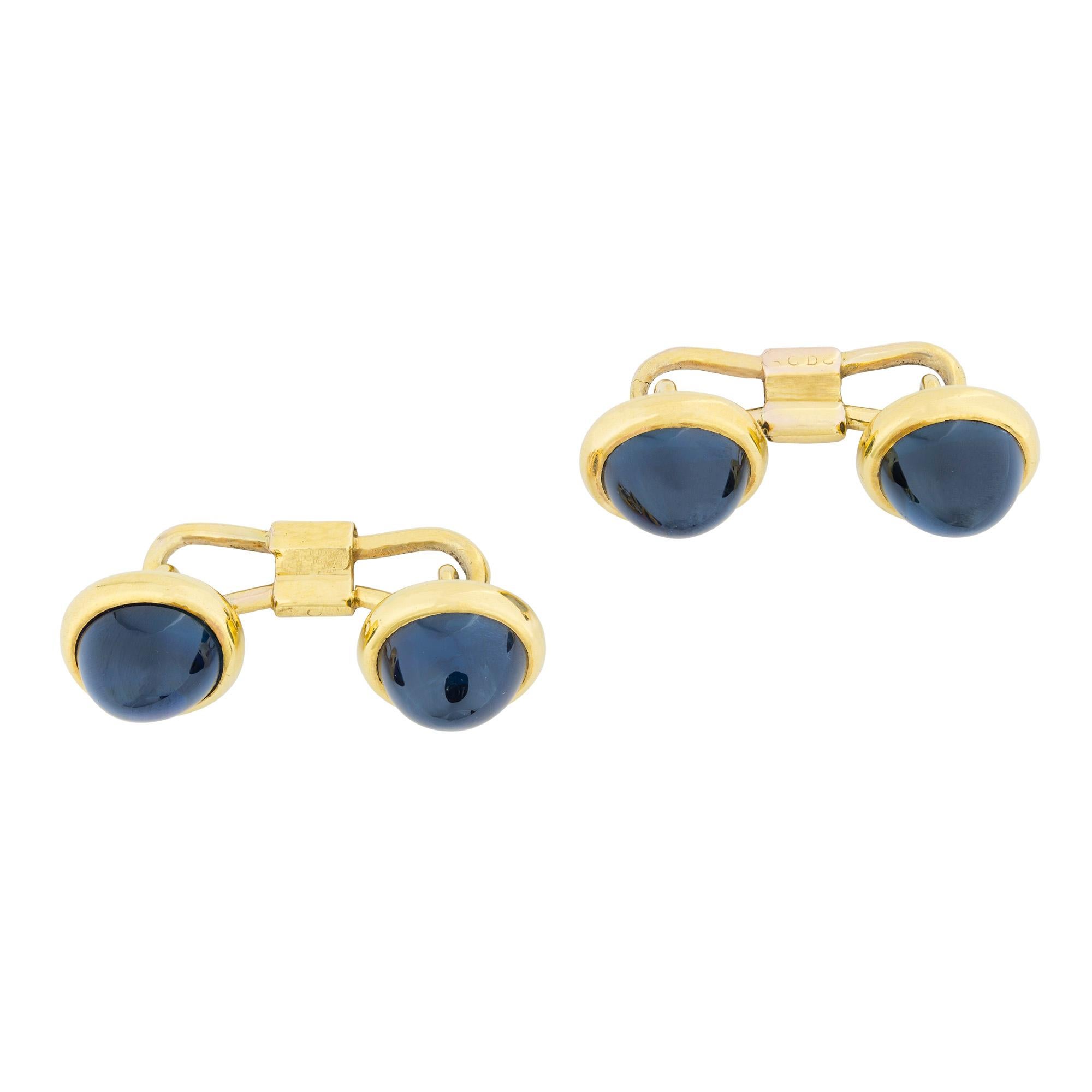 Pair of Late Victorian Sapphire and Yellow Gold Cufflinks In Good Condition In London, GB