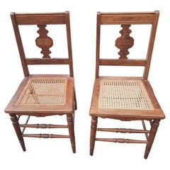 Pair of Late Victorian Walnut Inlays and Cane Seat Dining Chairs