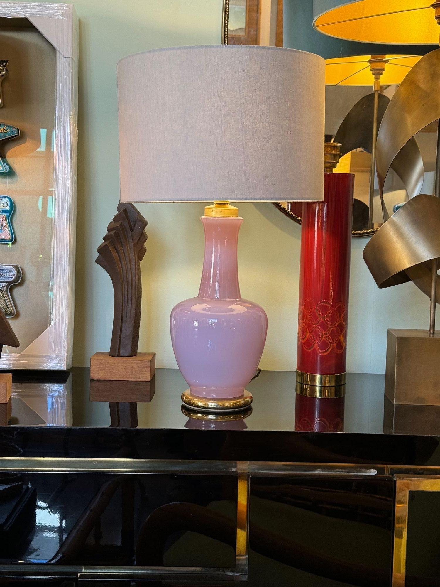 Coppia di lampade in vetro opalino di Murano color lavanda di Cenedese in vendita 5