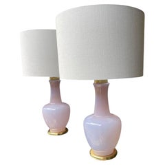 A pair of lavender opaline Murano glass lamps by Cenedese
