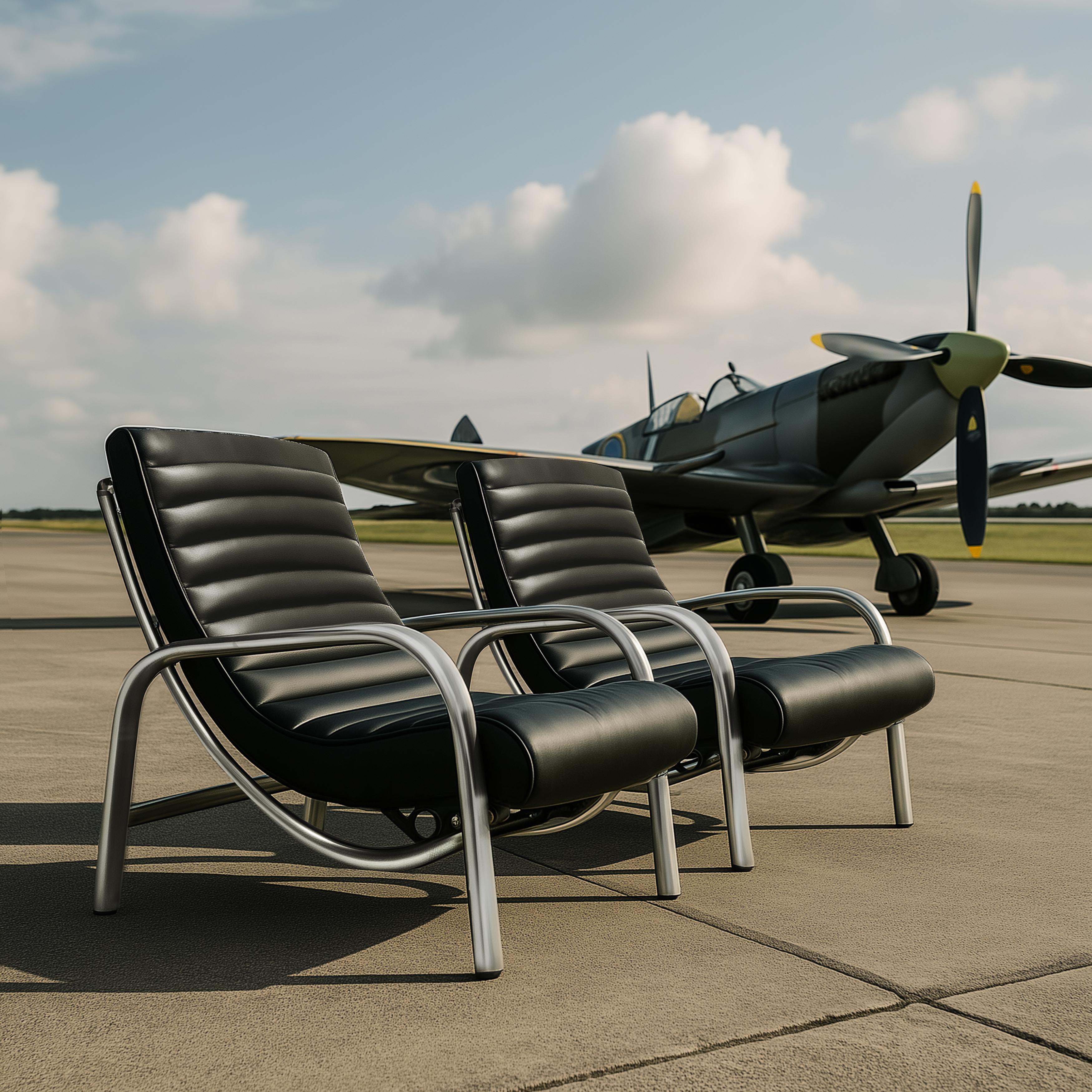 Una rara coppia di Christie Tyler Aeroplane Chairs, prodotte in Gran Bretagna nel 1947 e reimmaginate per il XXI secolo. Il prezzo indicato è per entrambe le sedie. 

Nel 1947 un produttore britannico creò una sedia dal pedigree storico e dal design