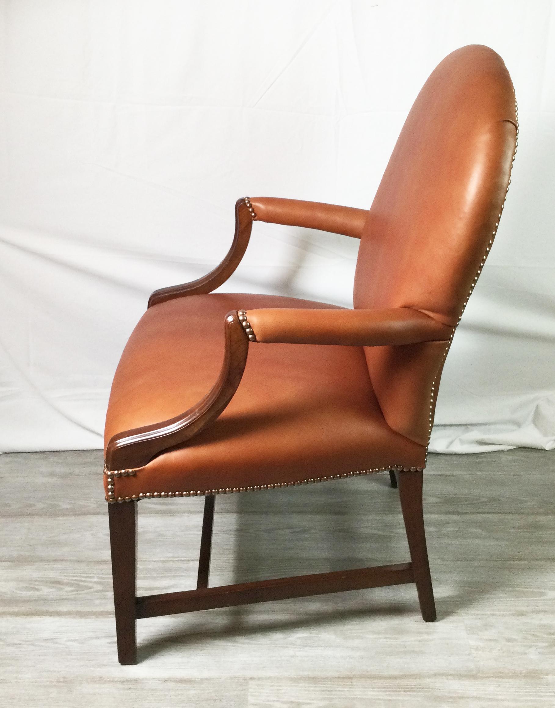American Pair of Leather and Mahogany Library Chairs