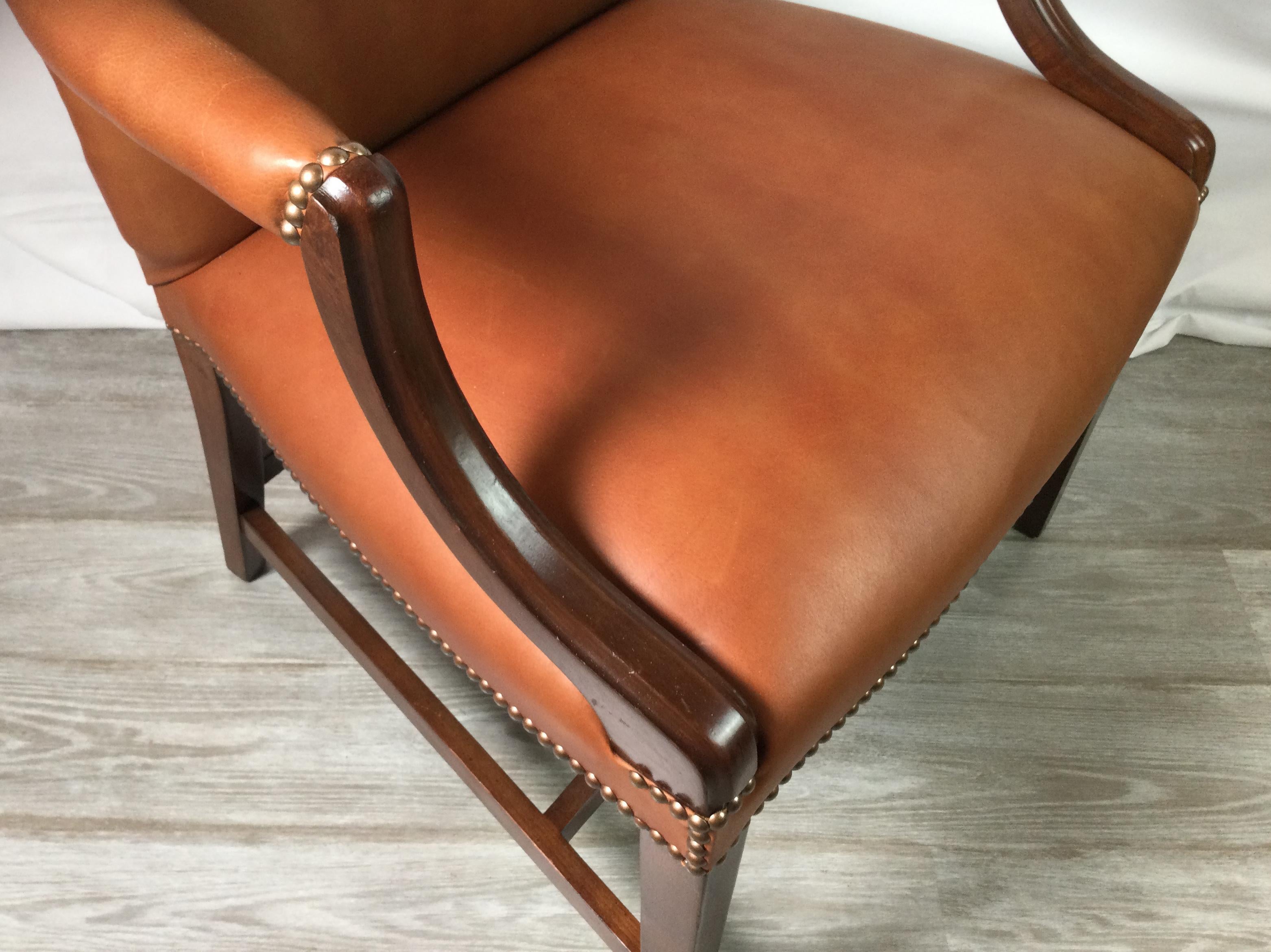 Pair of Leather and Mahogany Library Chairs 1
