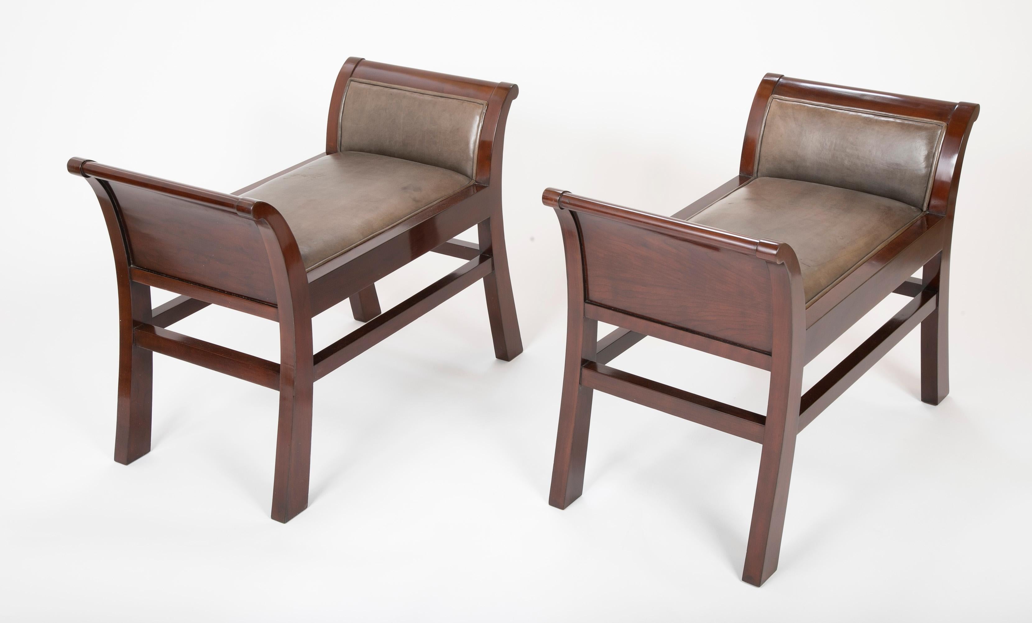 Modern Pair of Leather Benches Designed by Jacques Grange for John Widdicomb