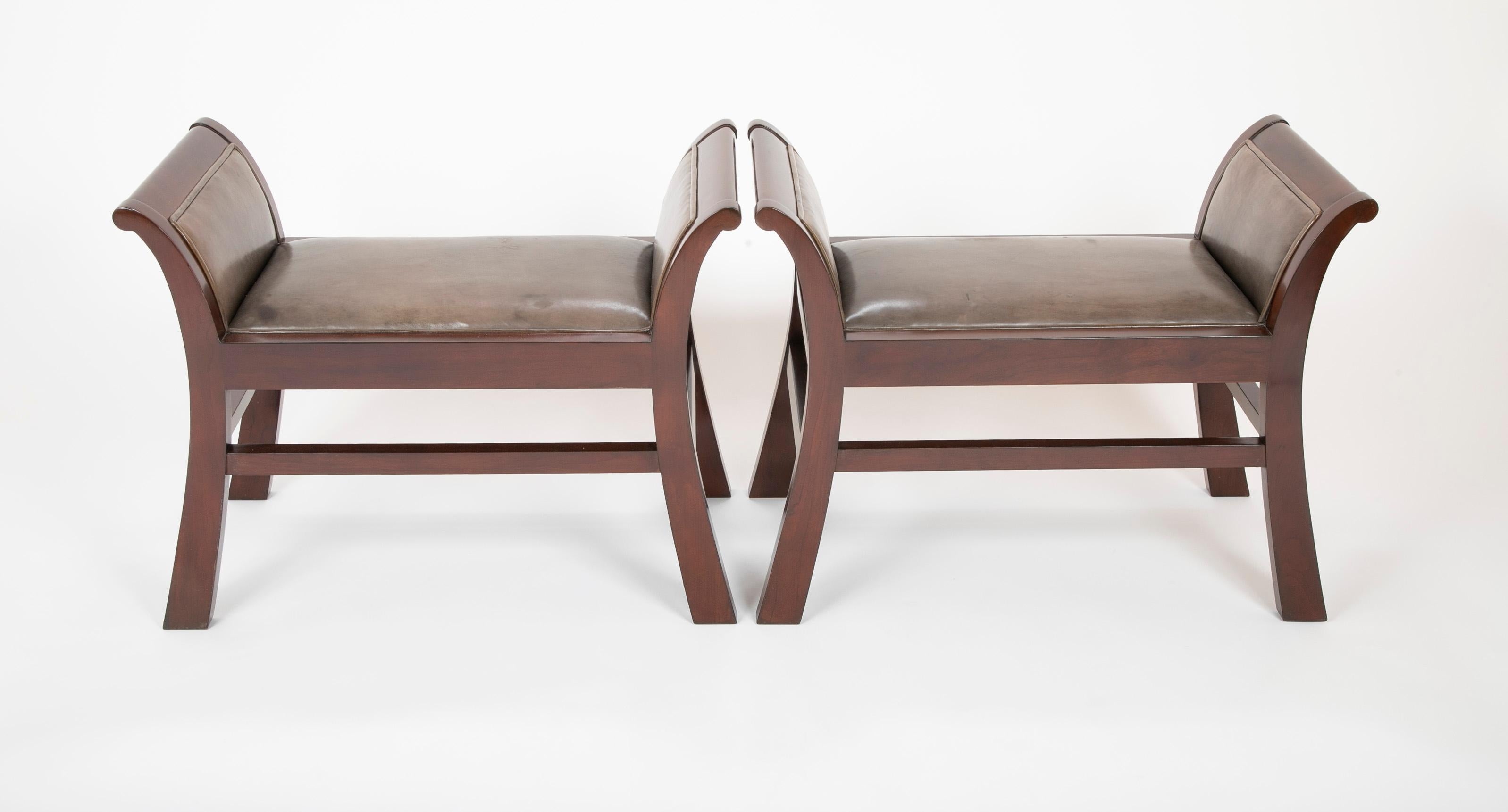 American Pair of Leather Benches Designed by Jacques Grange for John Widdicomb