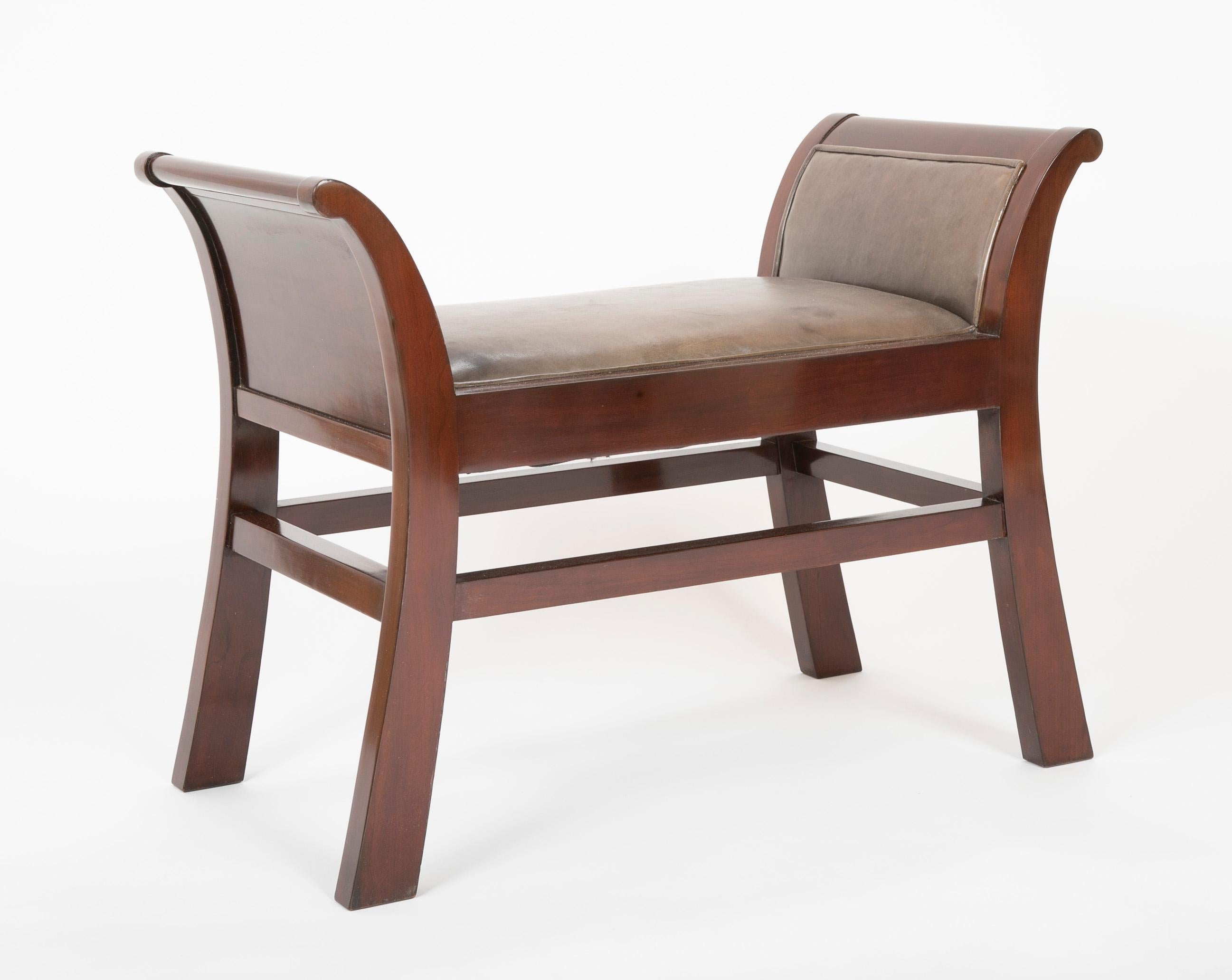 Mahogany Pair of Leather Benches Designed by Jacques Grange for John Widdicomb