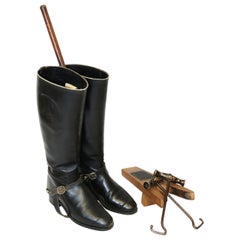 Pair of Leather Ladies Riding Boots with Accessories, Early 20th Century
