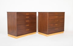Pair of Leather and Walnut Chests Designed by Edward Wormley for Dunbar