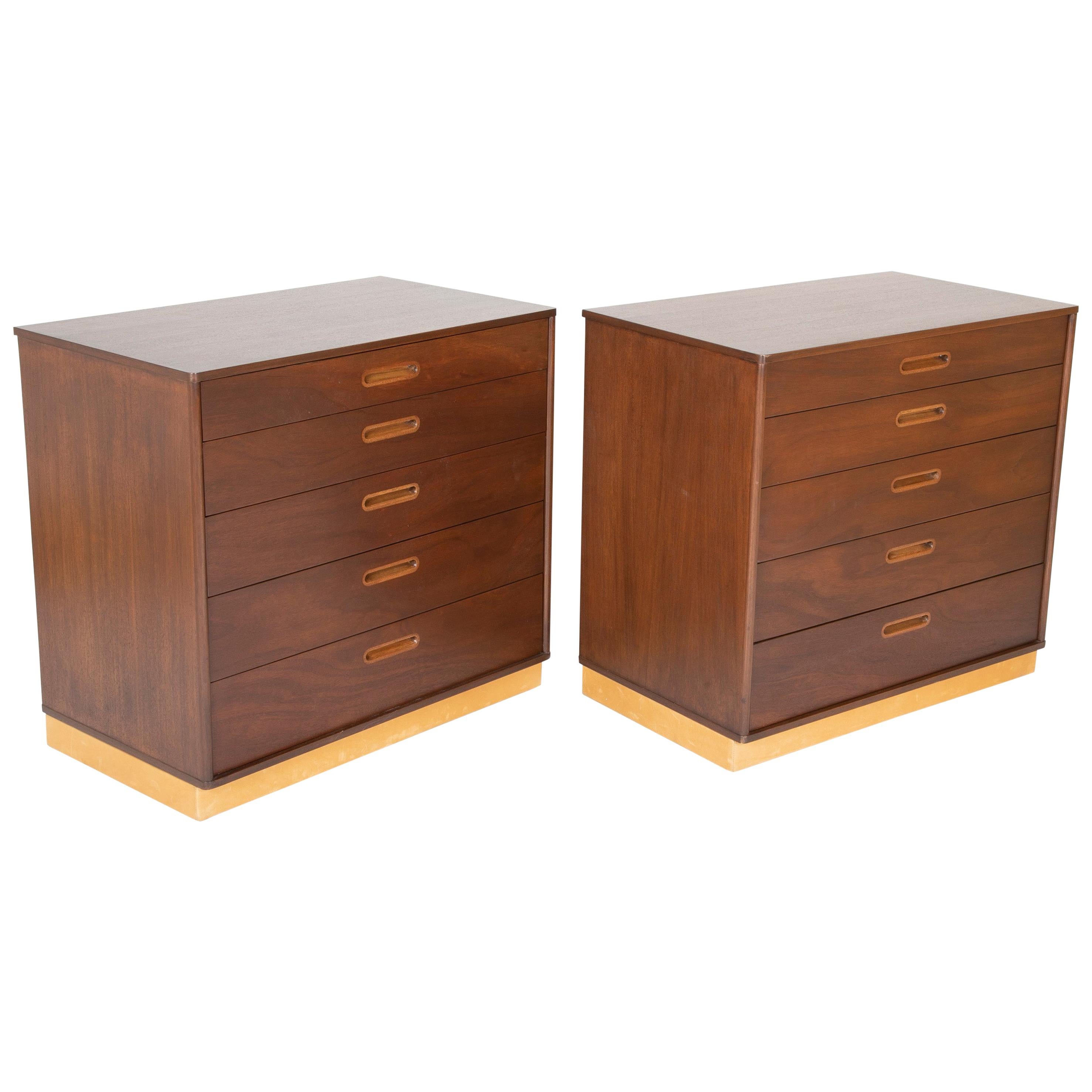 Pair of Leather and Walnut Chests Designed by Edward Wormley for Dunbar For Sale