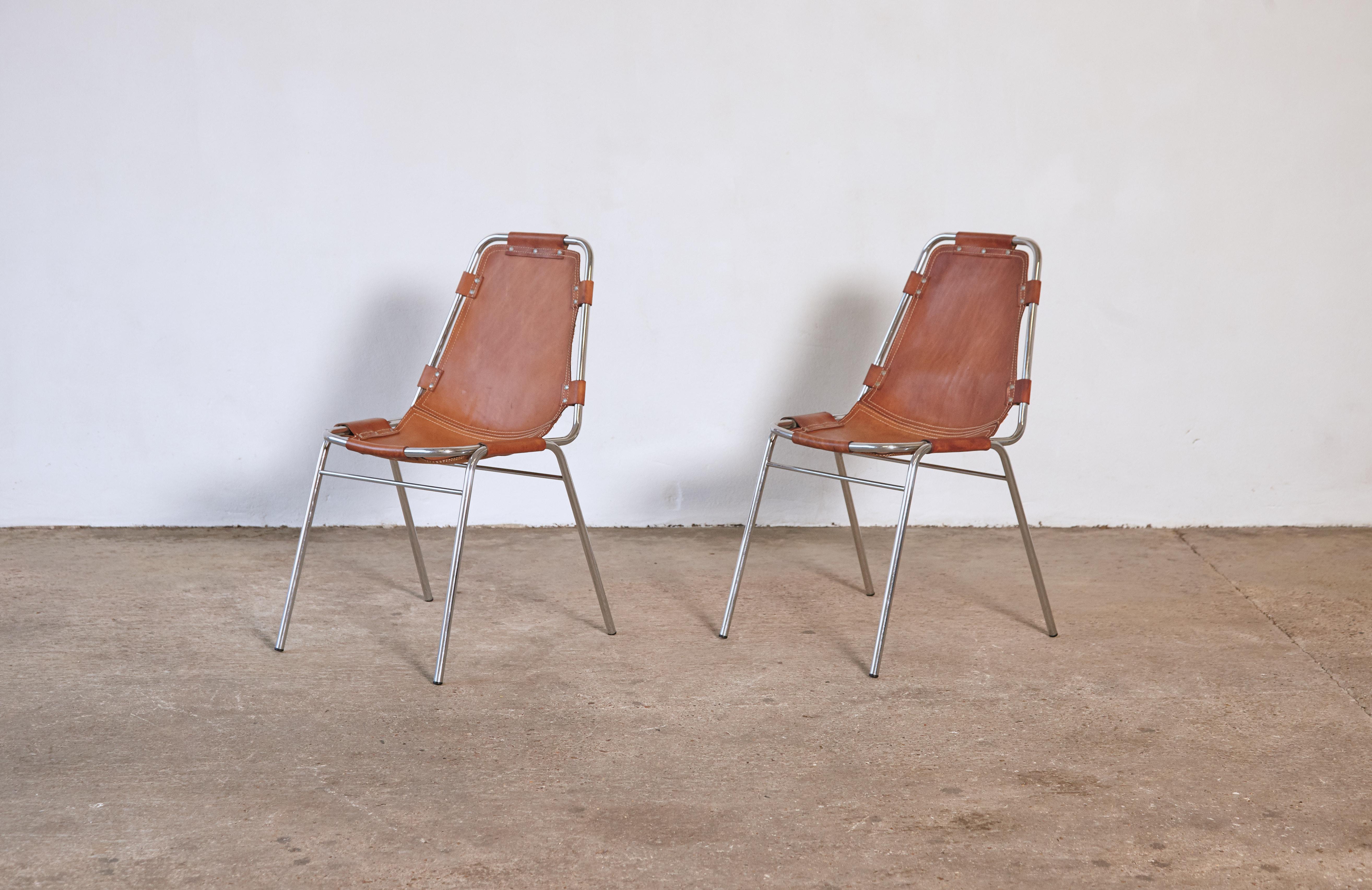 Italian Pair of 'Les Arcs' Chairs Selected by Charlotte Perriand, 1970s