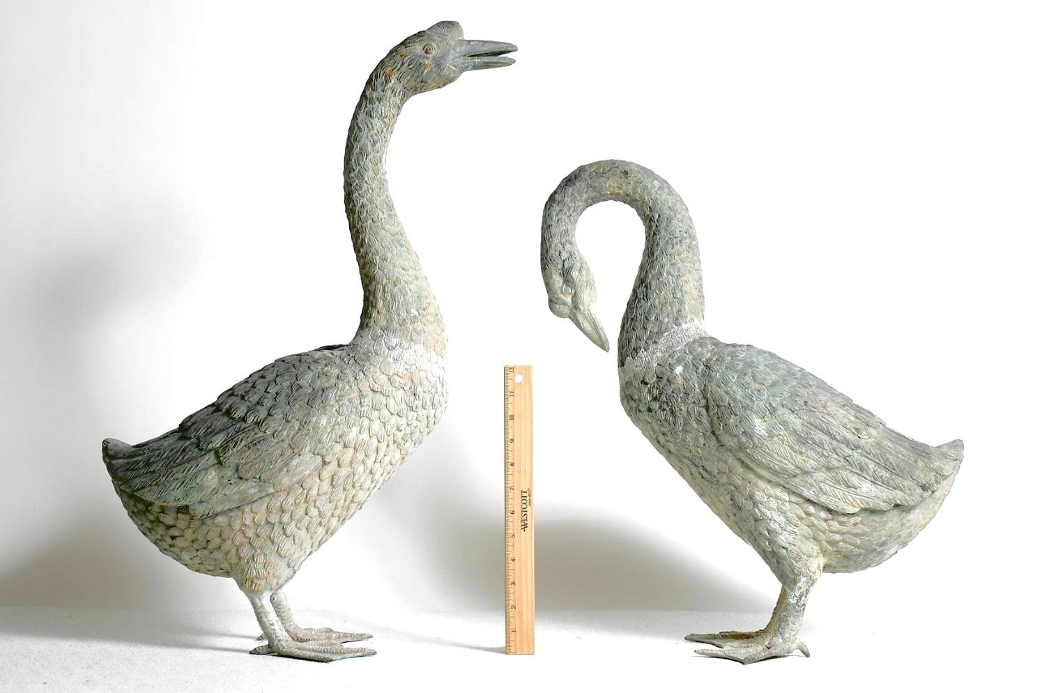French A Pair Of Life Size Bronze Geese