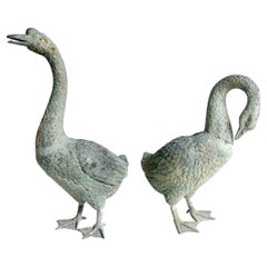 A Pair Of Life Size Bronze Geese